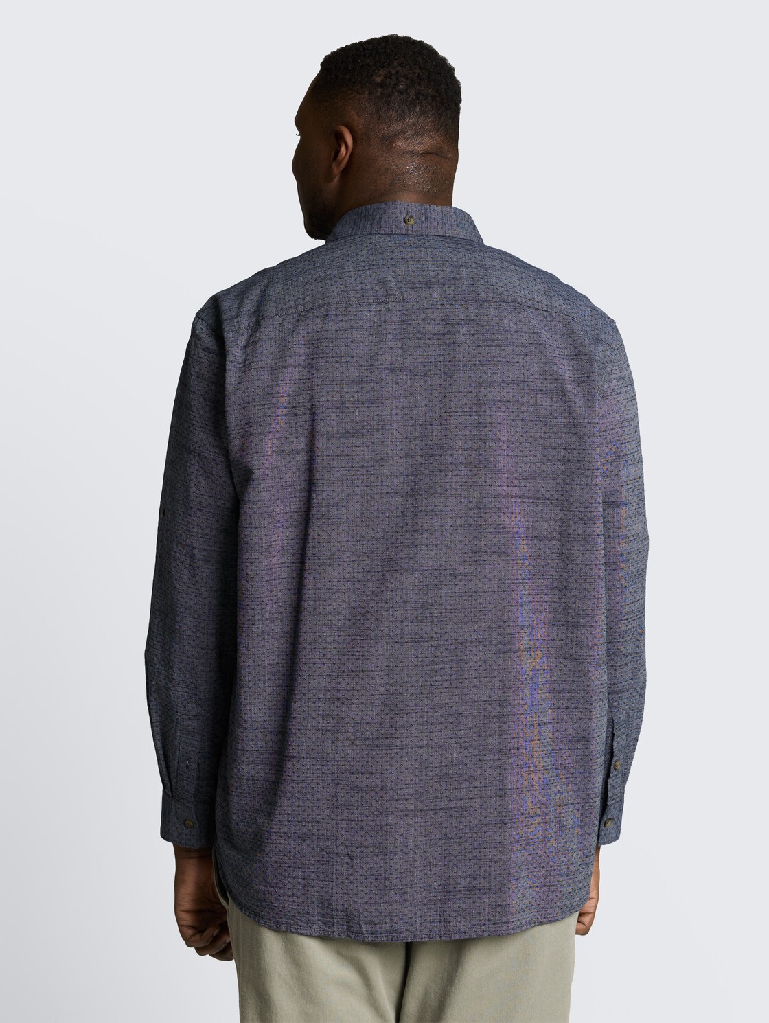 Plus Size - Regular Fit Hemd mit Turn-Up-Funktion - navy blue structure - Auschnitt Model-Rückansicht