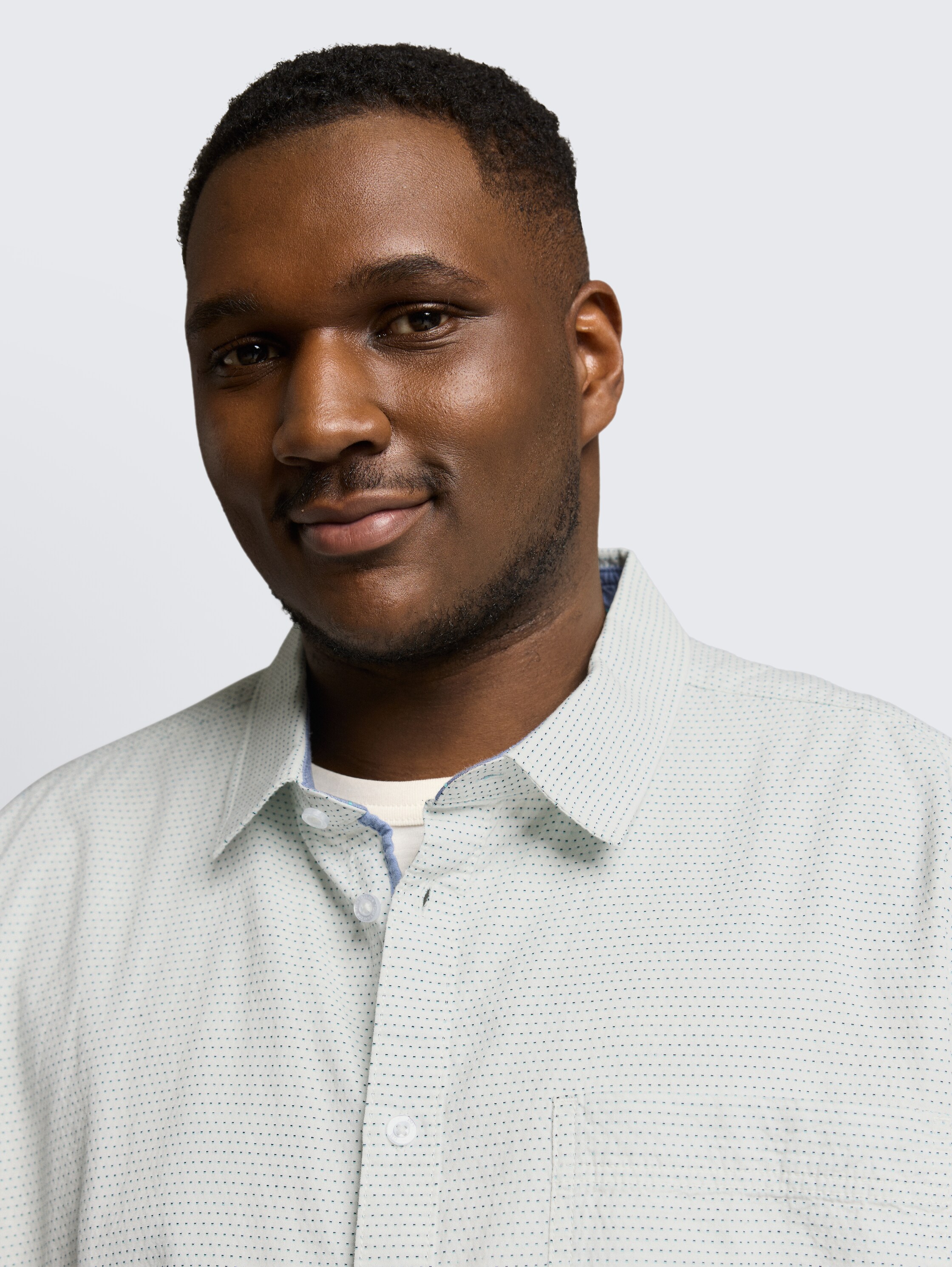 Plus Size - Regular Fit katoenen shirt met korte mouwen - gardenia_white_dot_structure - 