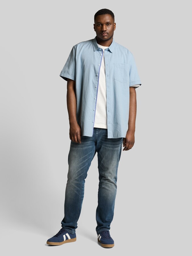 Plus Size - regular fit short-sleeved cotton shirt by Men Plus Size, light blue dot structure