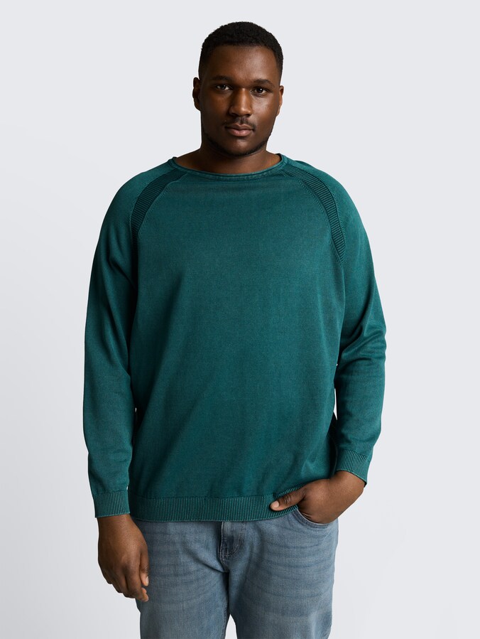 Plus Size - Gebreide trui van katoen door Men Plus Size, Deep Meadow Green