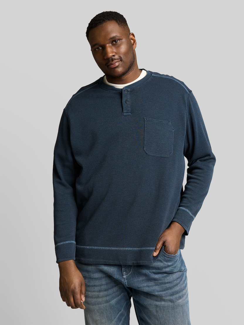 Plus Size - Henley Langarmshirt mit Waffelstruktur von Men Plus Size, sky captain blue