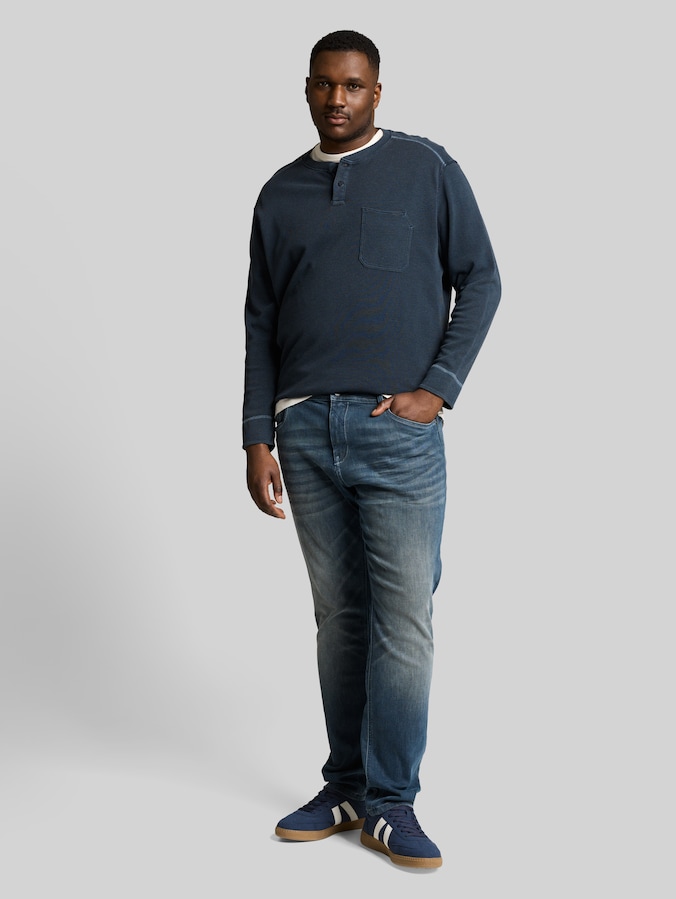 Plus Size - Henley long-sleeved shirt with waffle texture by Men Plus Size, sky captain blue