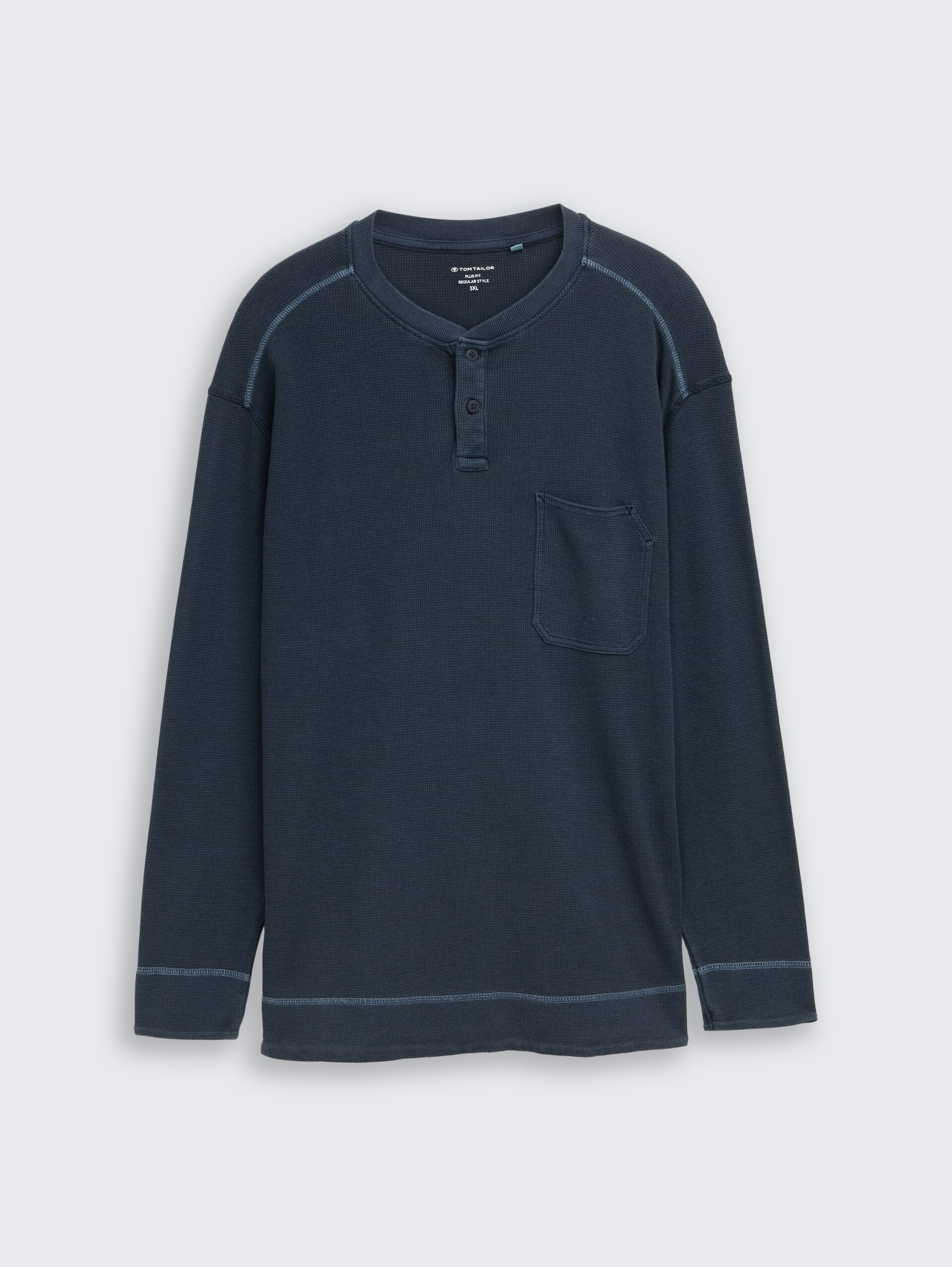 Plus Size - Henley Langarmshirt mit Waffelstruktur - sky captain blue - Vorder-Produkt-Ansicht