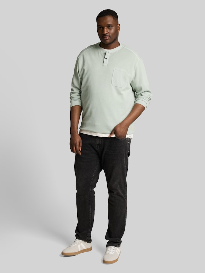 Plus Size - T-shirt Henley à manches longues et texture gaufrée par Men Plus Size, soft greyish green