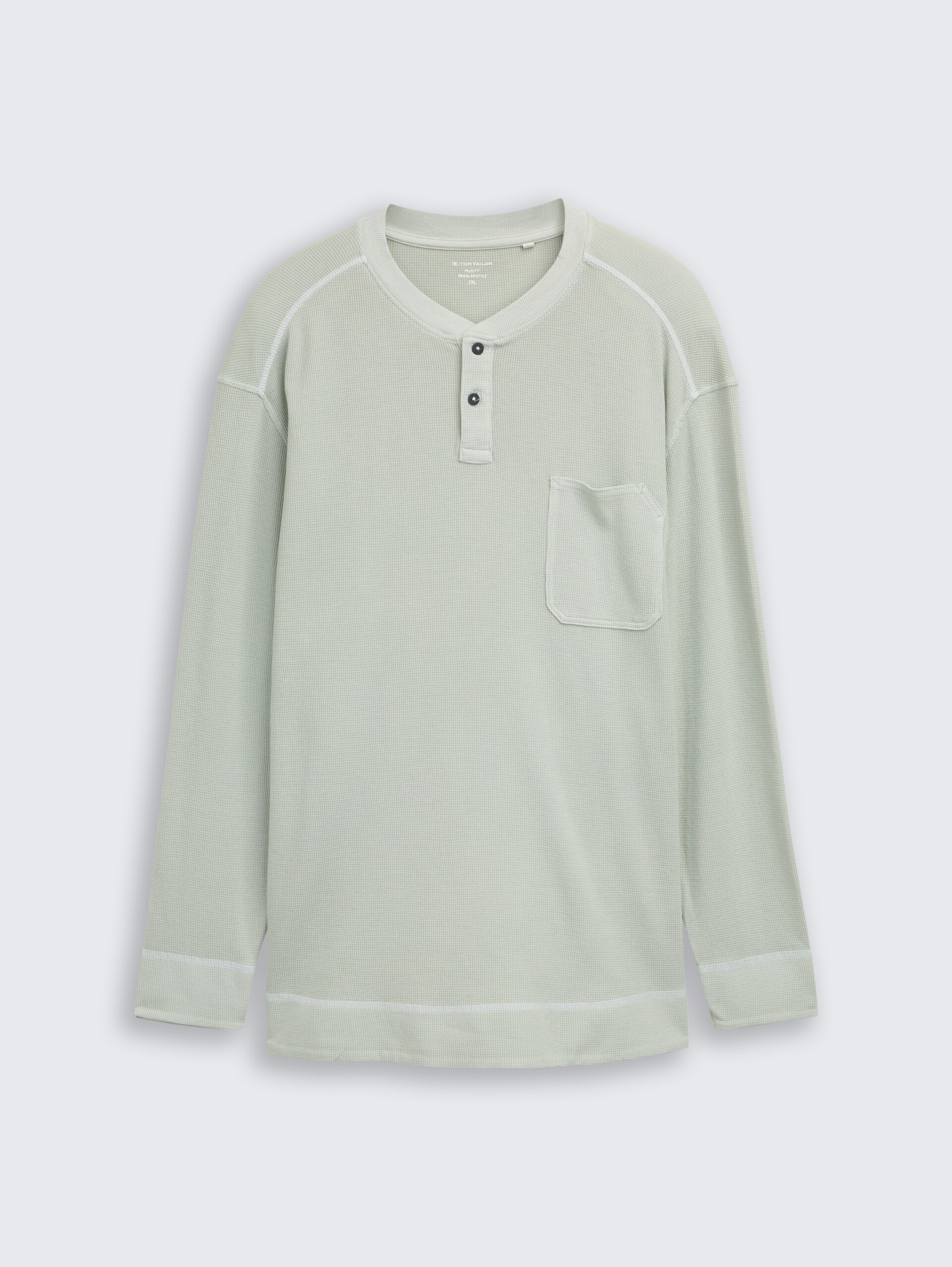 Plus Size - Henley Langarmshirt mit Waffelstruktur - soft greyish green - Vorder-Produkt-Ansicht