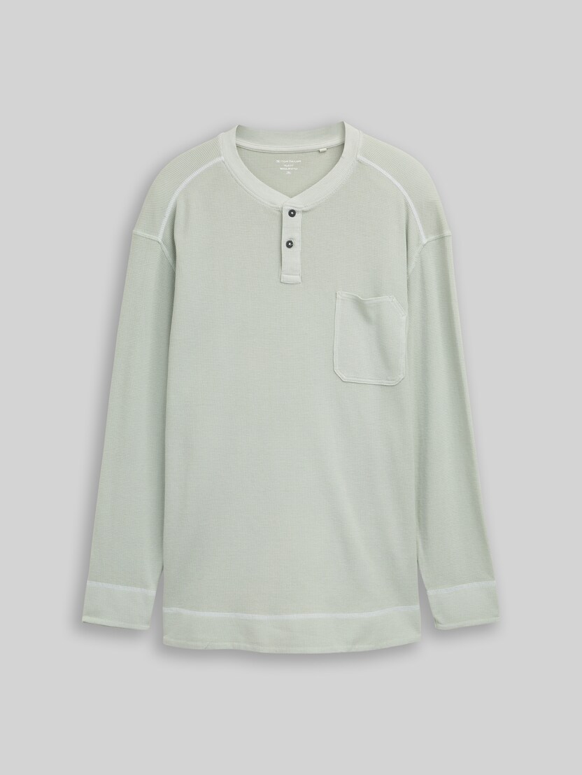Plus Size - Henley long-sleeved shirt with waffle texture by Men Plus Size, soft greyish green