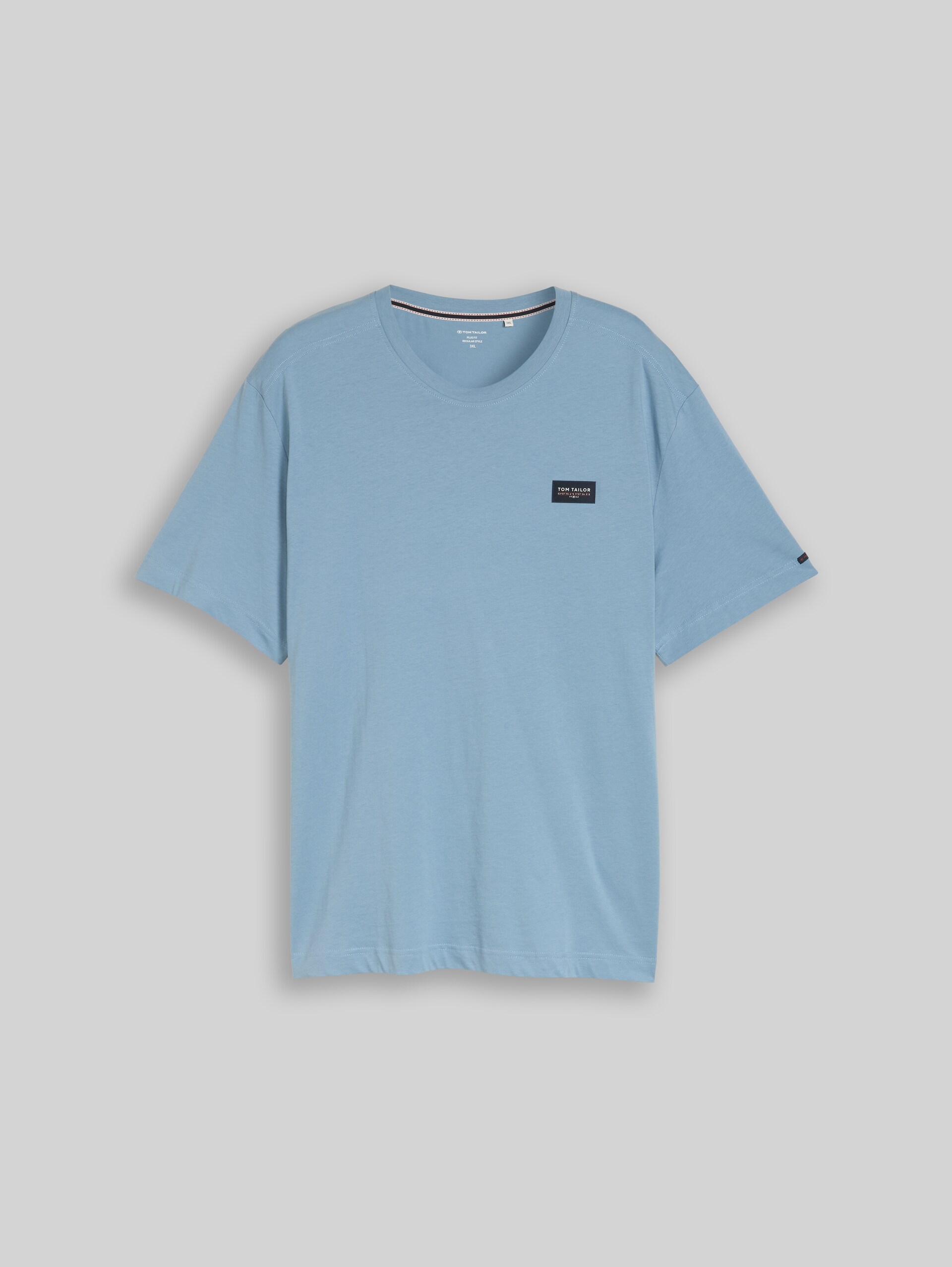 Plus Size - cotton T-shirt with logo badge - mountain spring blue - Front product view