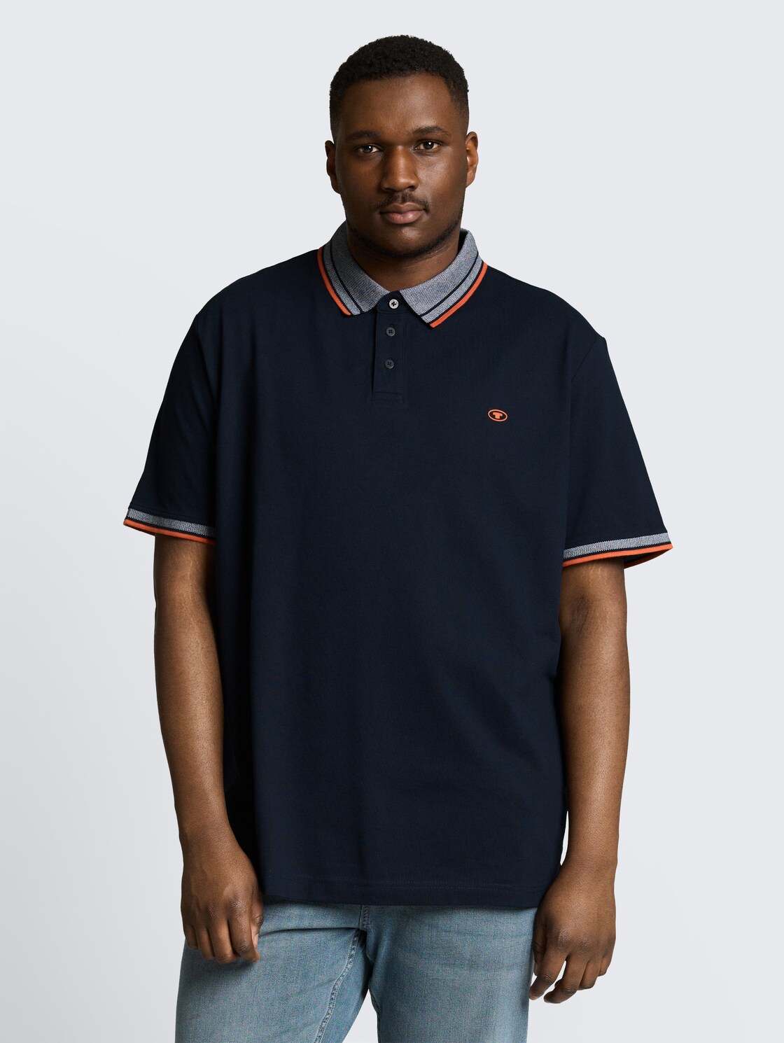 Plus Size - Piqué Poloshirt mit Logo-Print - sky captain blue