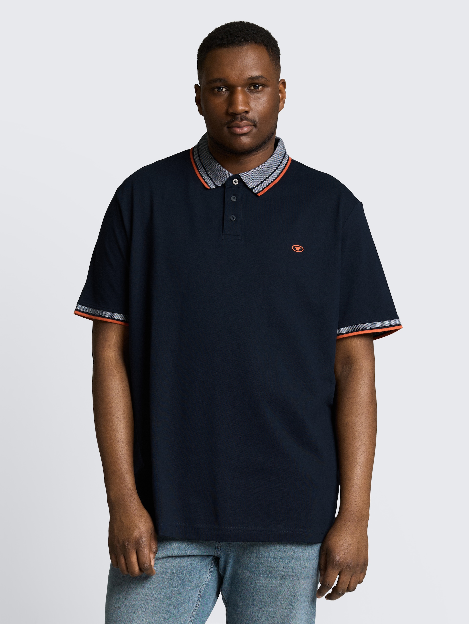 Plus Size - Piqué Poloshirt mit Logo-Print - sky captain blue