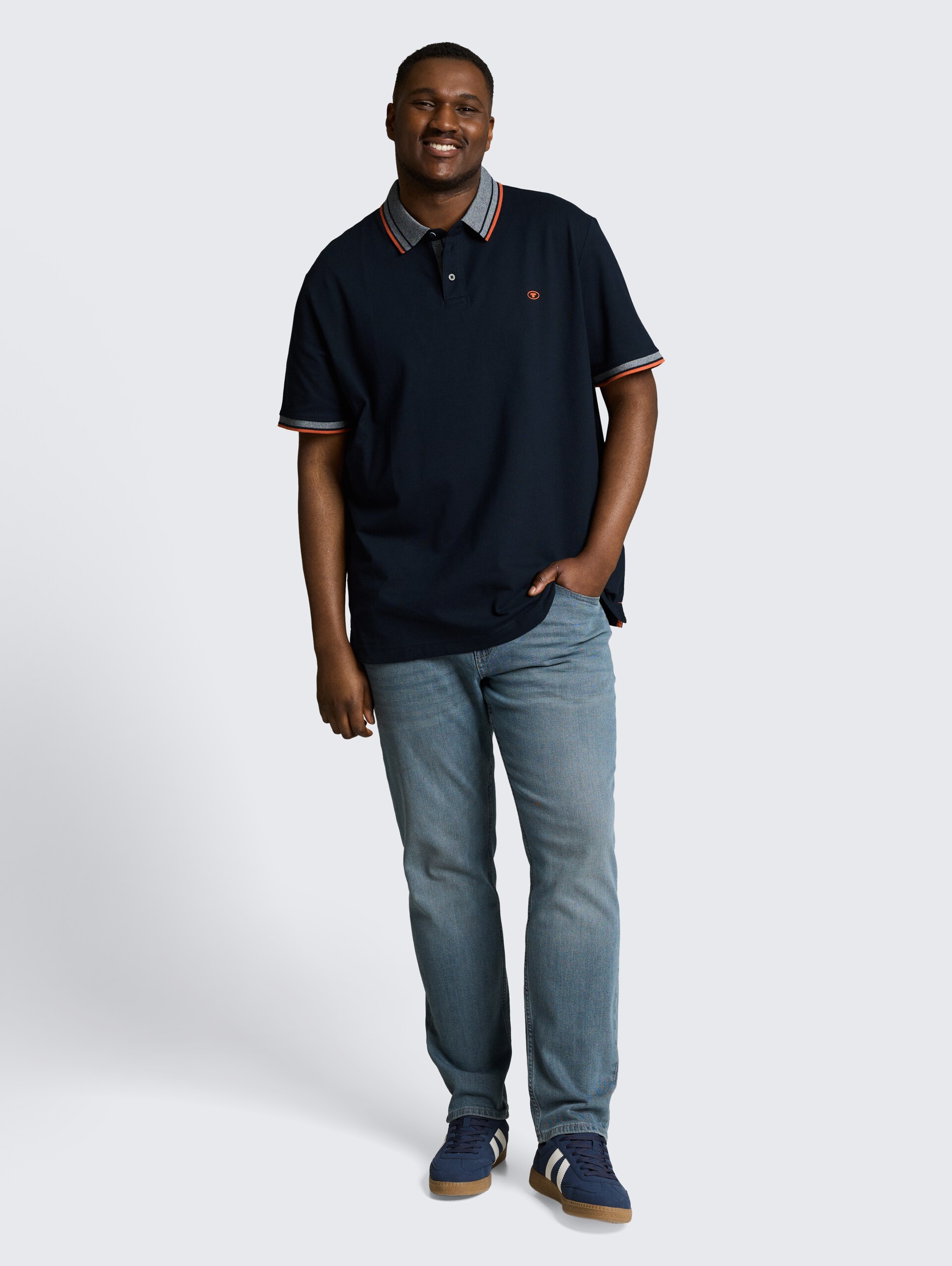 Plus Size - Piqué Poloshirt mit Logo-Print - sky captain blue