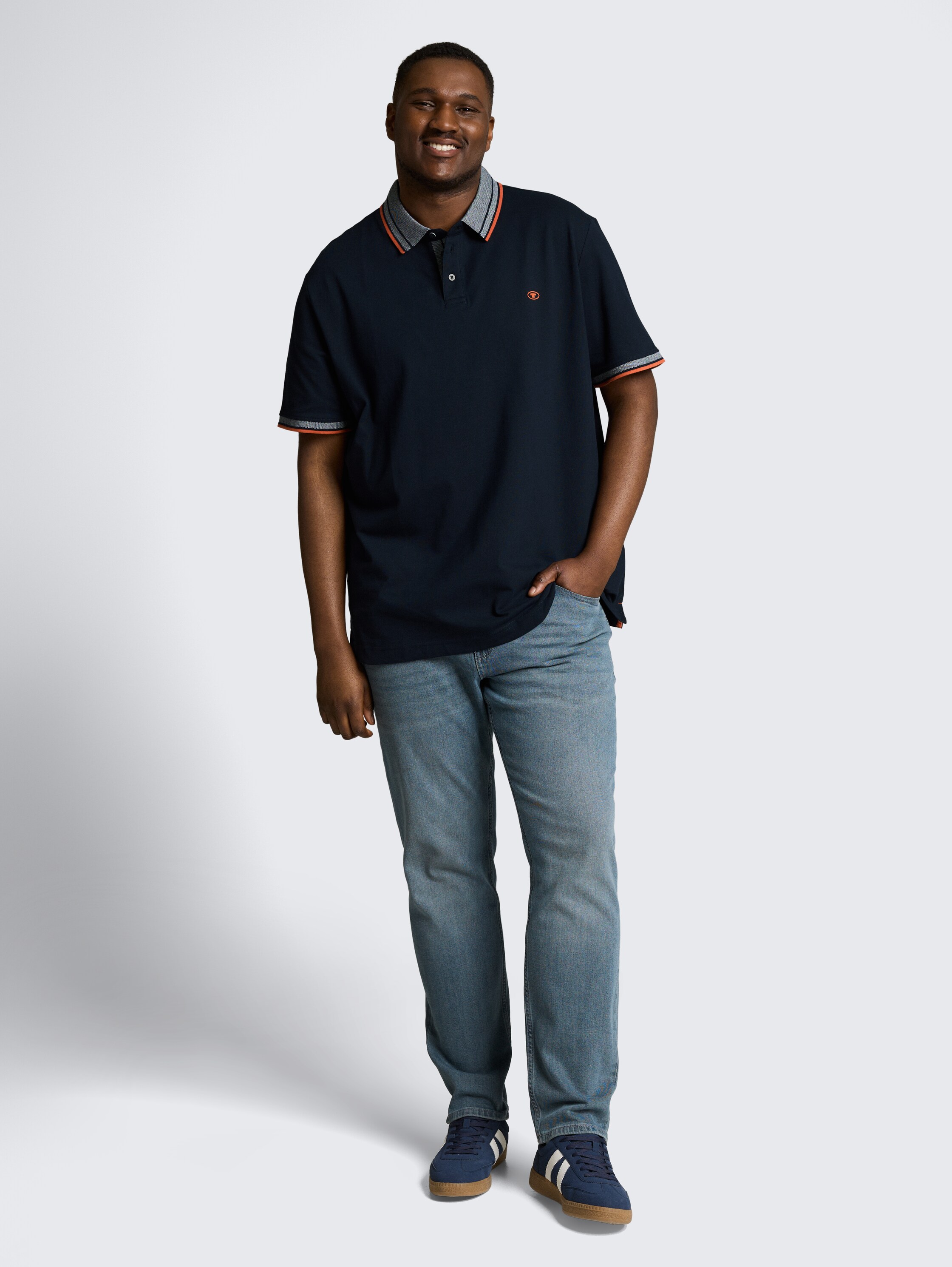 Plus Size - Piqué poloshirt met logo-print - sky captain blue