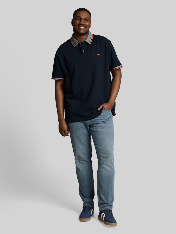 Plus Size - Piqué poloshirt met logo-print door Men Plus Size, sky captain blue
