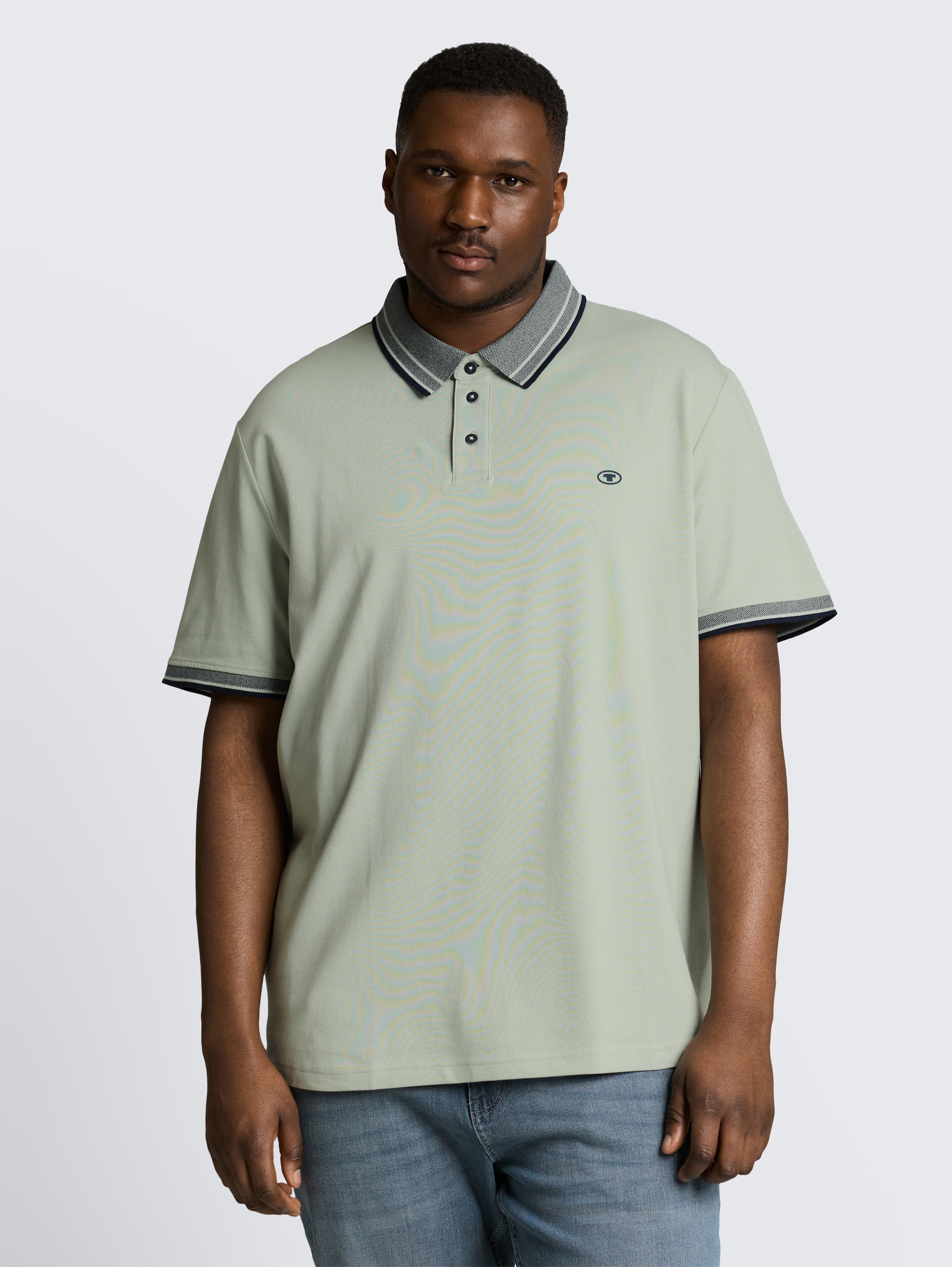 Plus Size - Piqué Poloshirt mit Logo-Print - soft greyish green