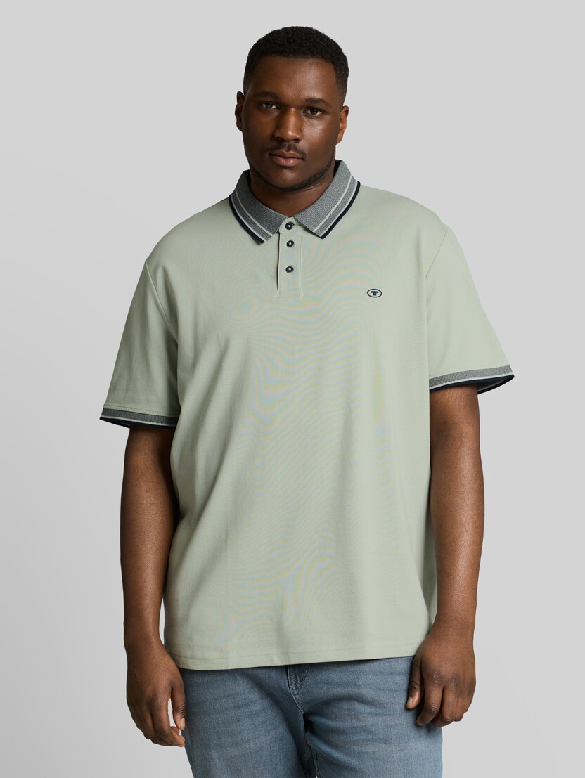 Plus Size - Piqué poloshirt met logo-print door Men Plus Size, soft greyish green