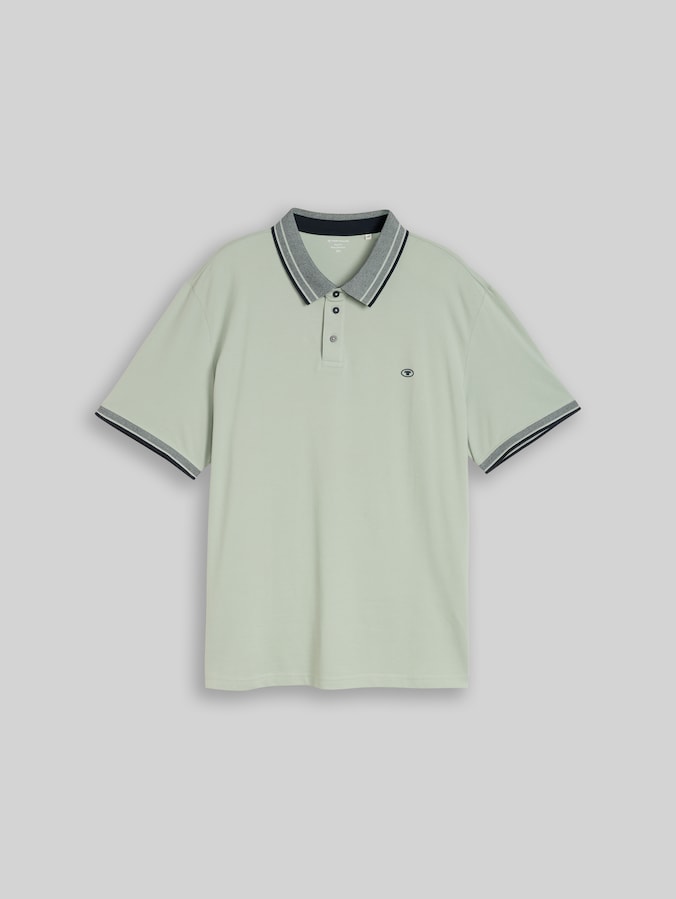 Plus Size - Piqué Poloshirt mit Logo-Print von Men Plus Size, soft greyish green