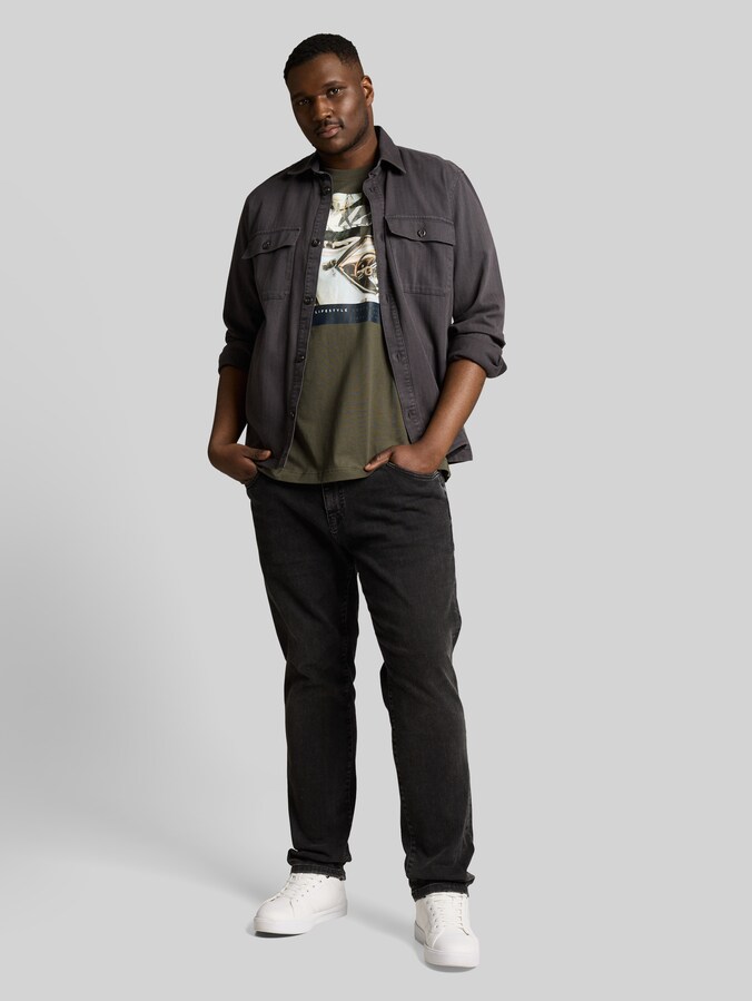 Plus - T-shirt with a photo print by Men Plus Size, deep leaf green