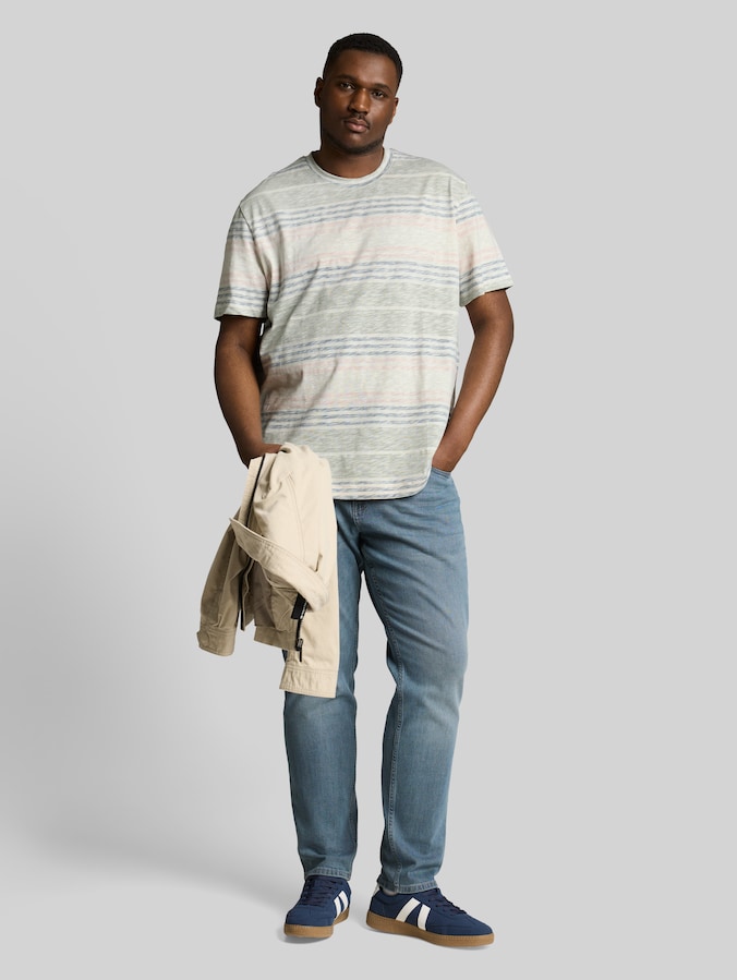 Plus Size - T-Shirt mit Inside-Out Streifenmuster von Men Plus Size, rose teal multi color stripe