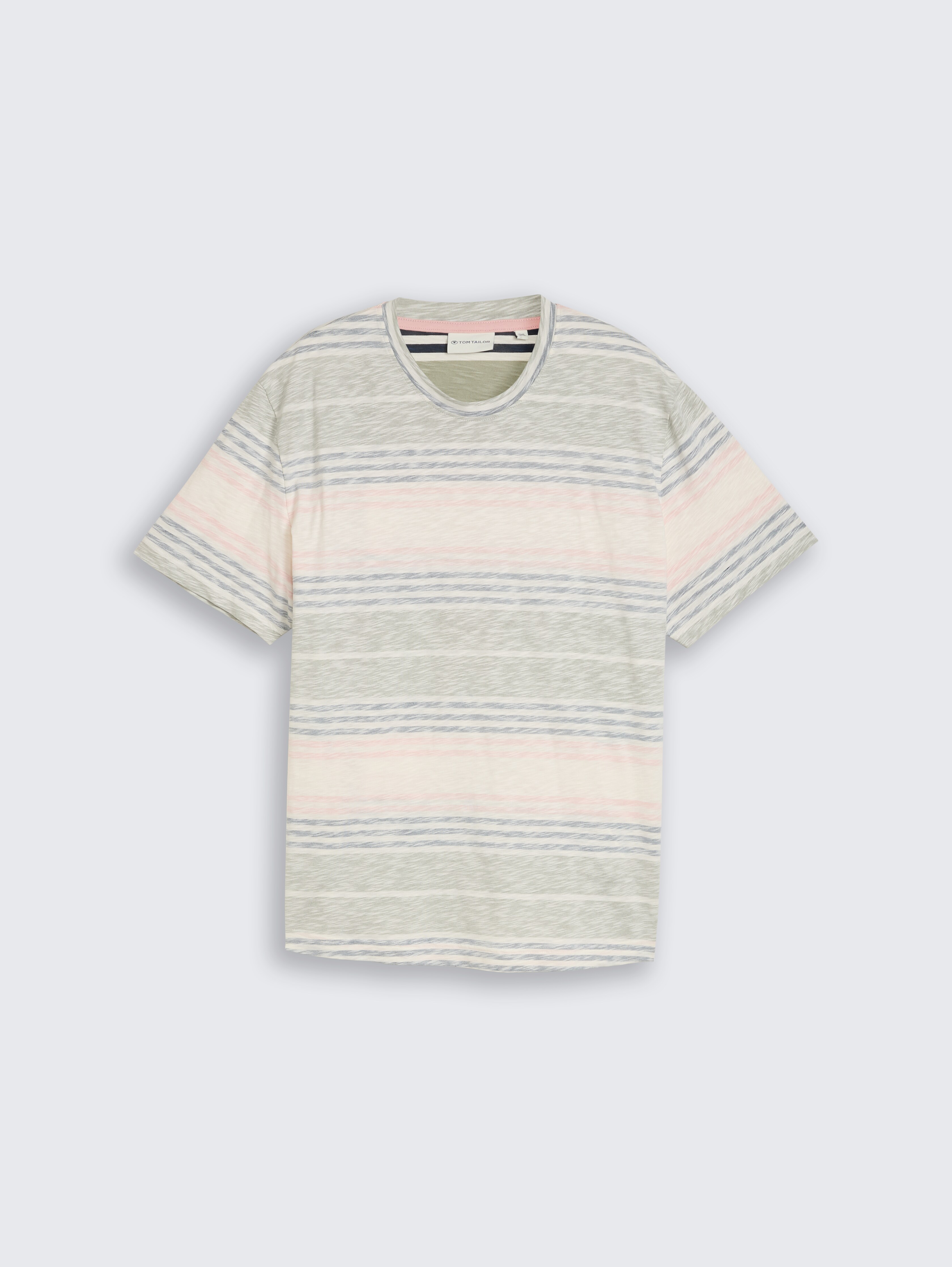 Plus Size - T-shirt with inside-out stripe pattern by Men Plus Size, rose teal multi color stripe