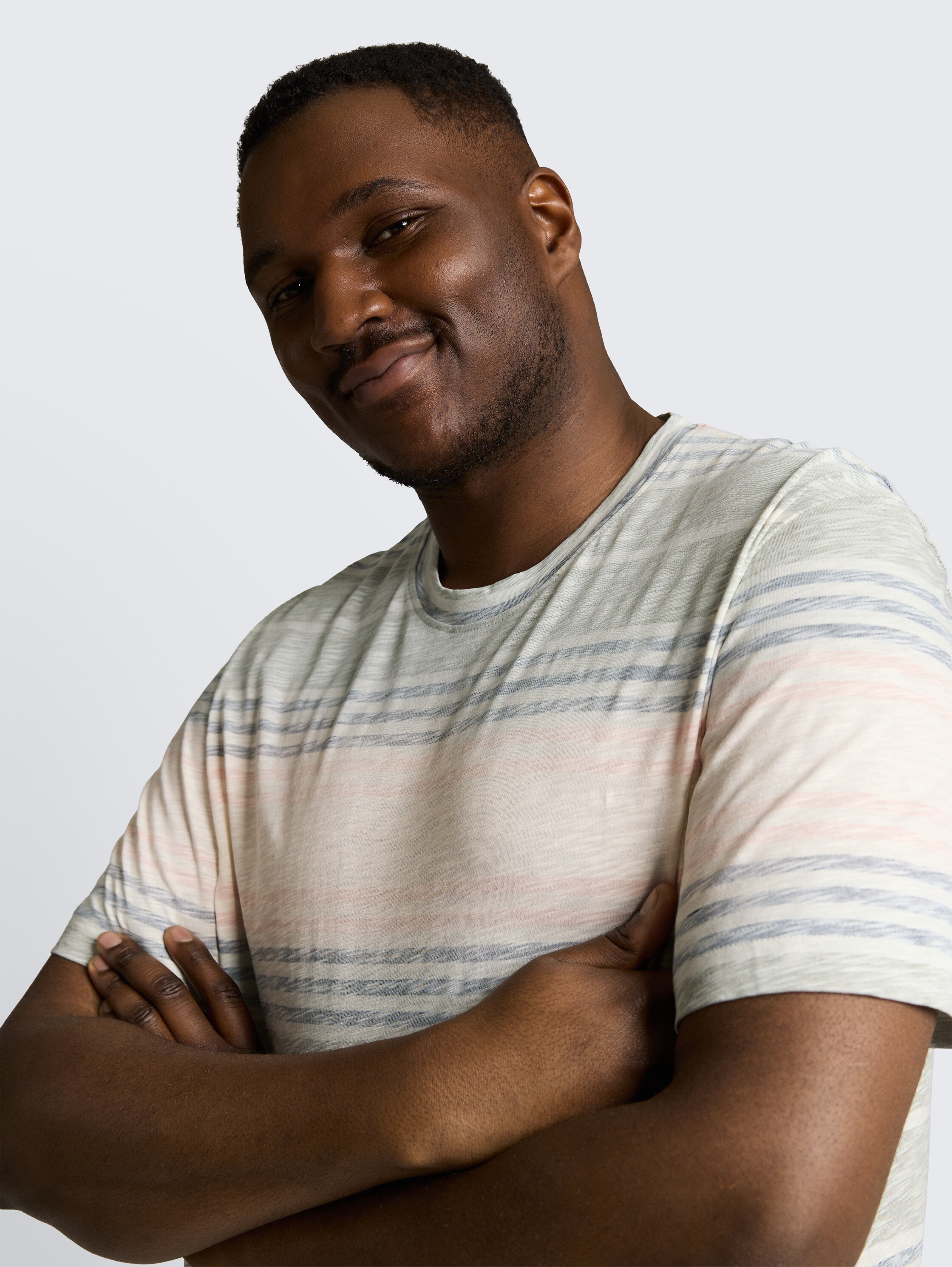 Plus Size - T-shirt with inside-out stripe pattern - rose_teal_multi_color_stripe - 