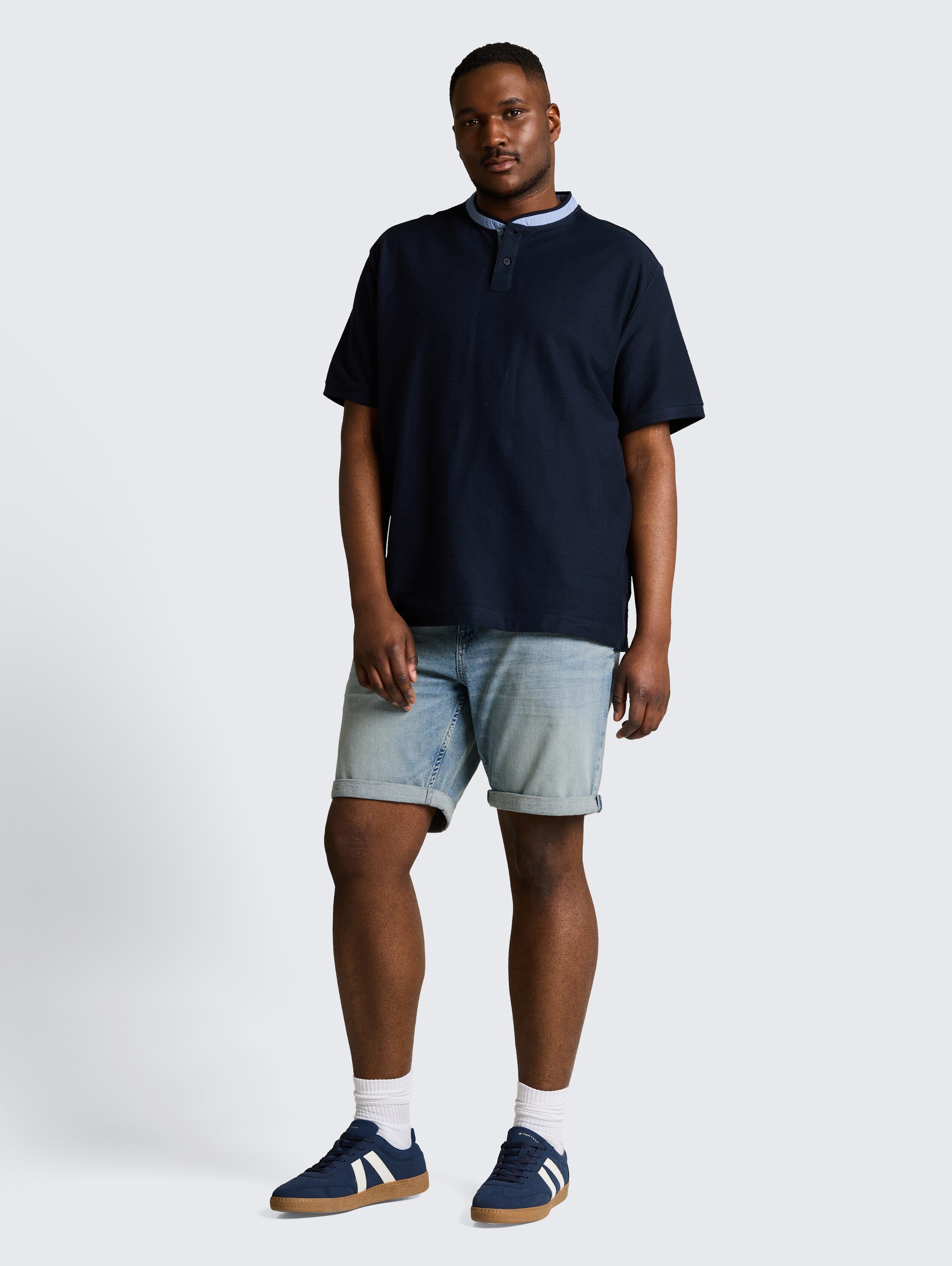 Plus Size - Regular Denim Shorts - light_stone_blue_denim - 