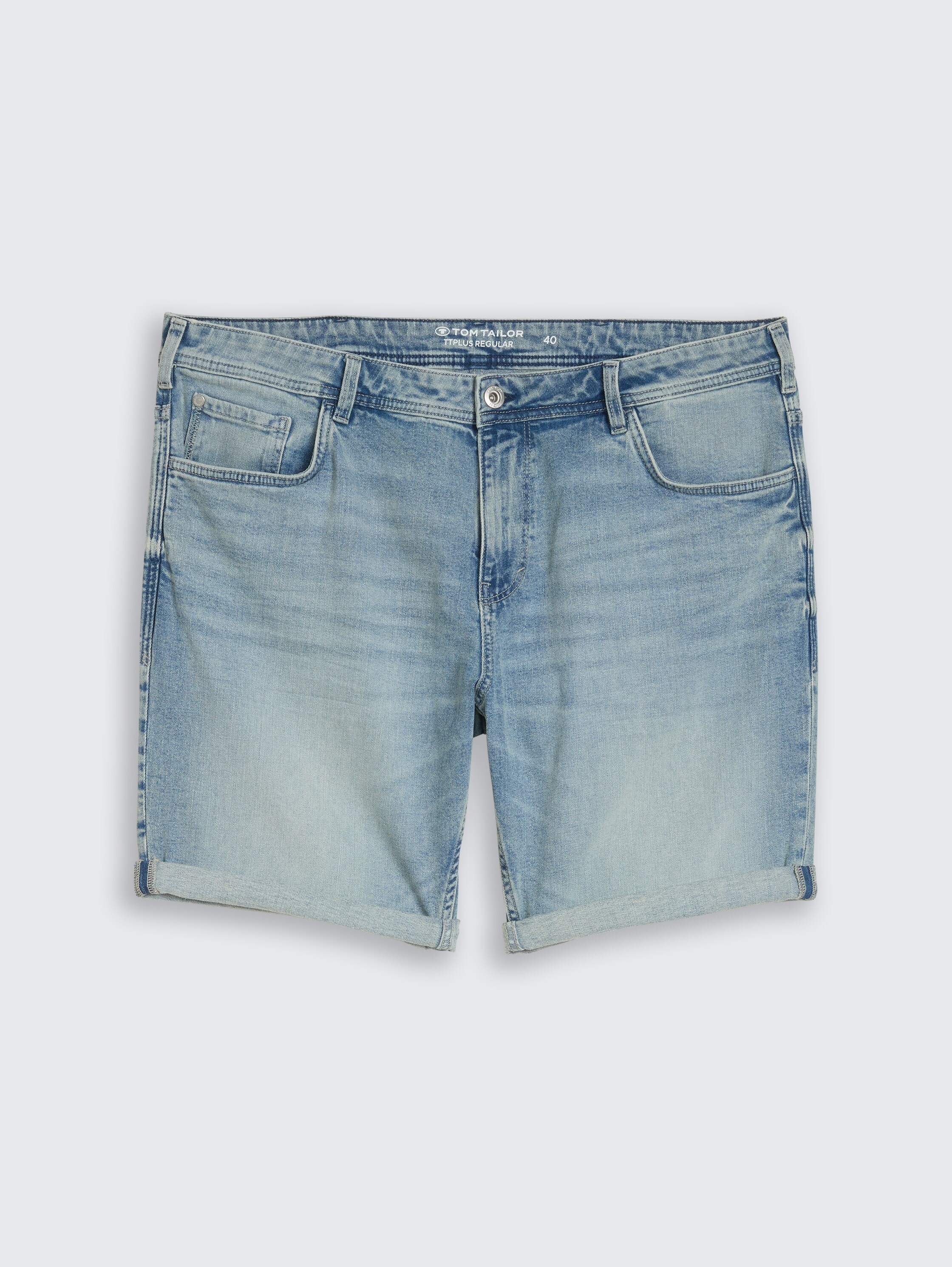 Plus Size - Regular Denim Shorts - light_stone_blue_denim - 