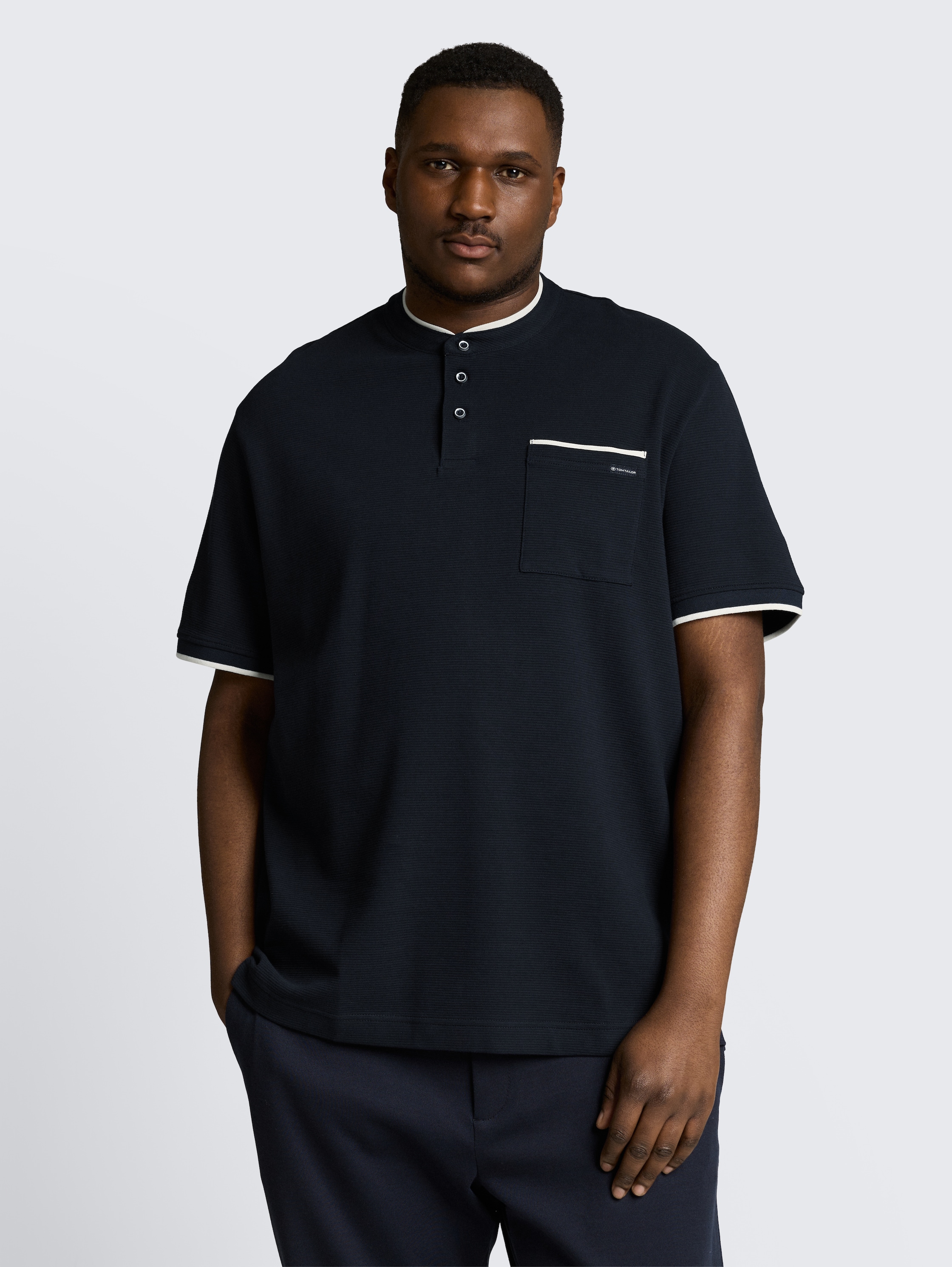 Plus Size - Poloshirt mit Brusttasche - sky_captain_blue_ottoman - 