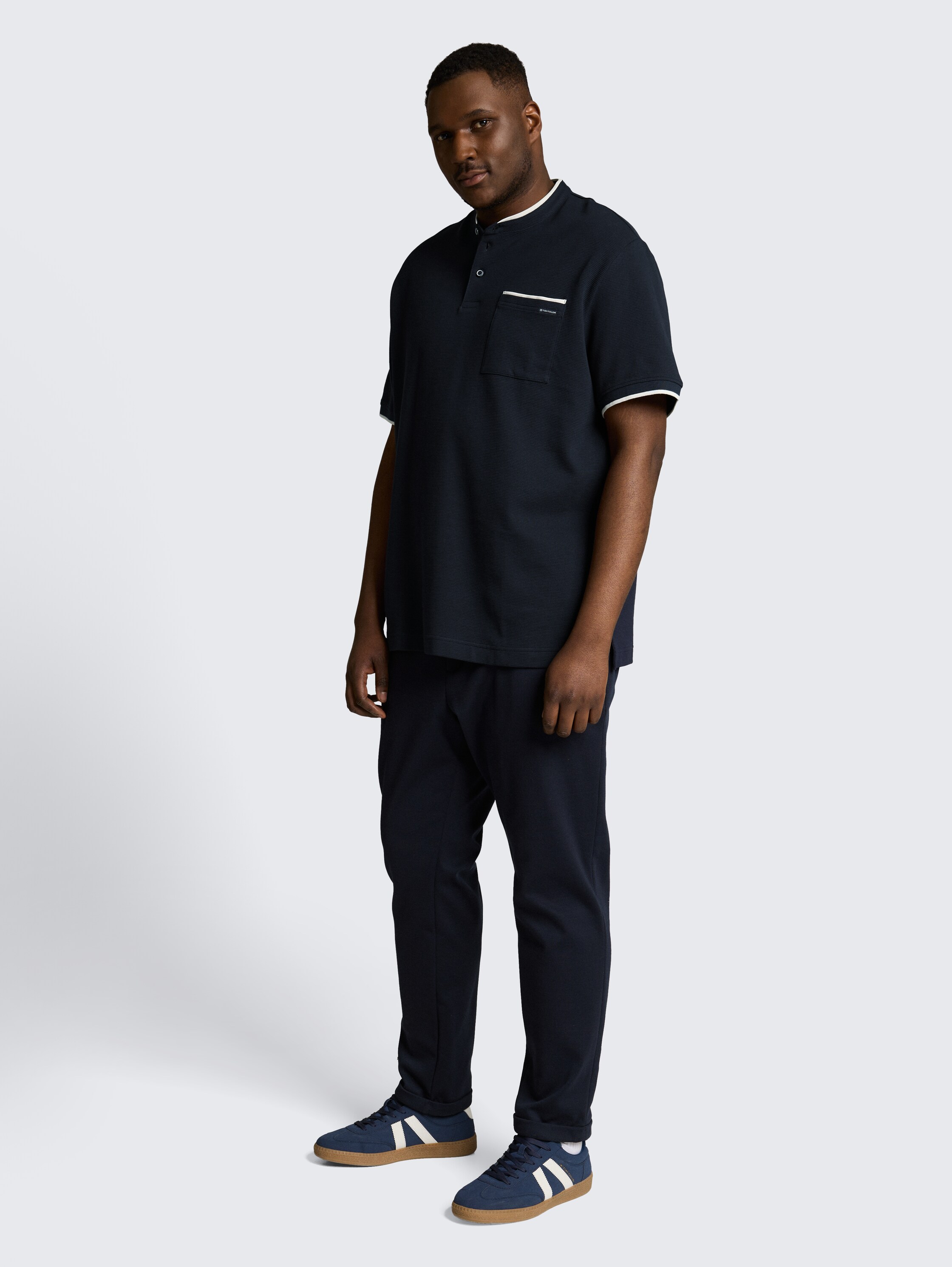 Plus Size - Poloshirt mit Brusttasche - sky_captain_blue_ottoman - 