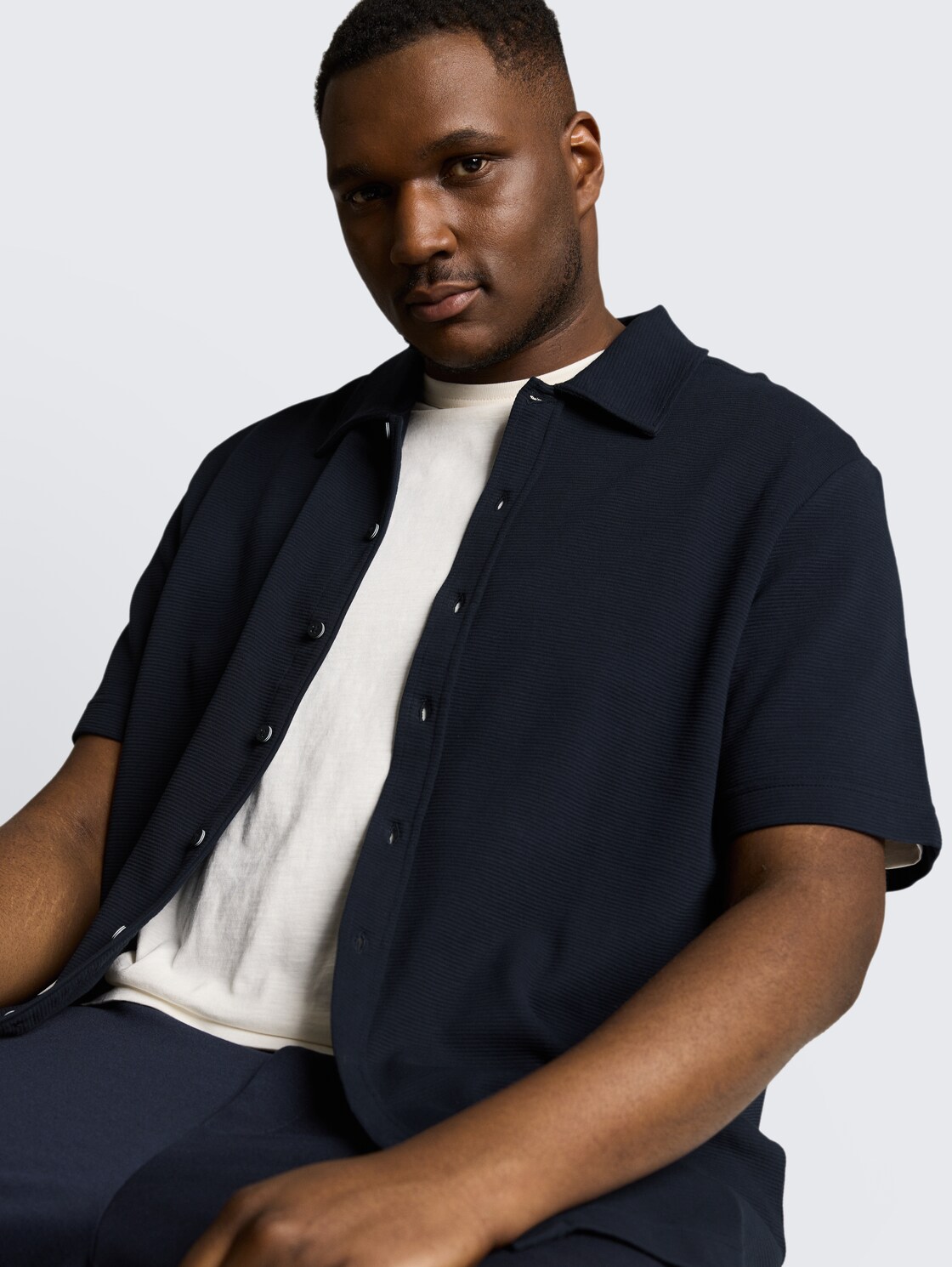 Plus Size - Regular Fit Hemd aus Baumwolle - sky captain blue ottoman - Detail-Model-Ansicht