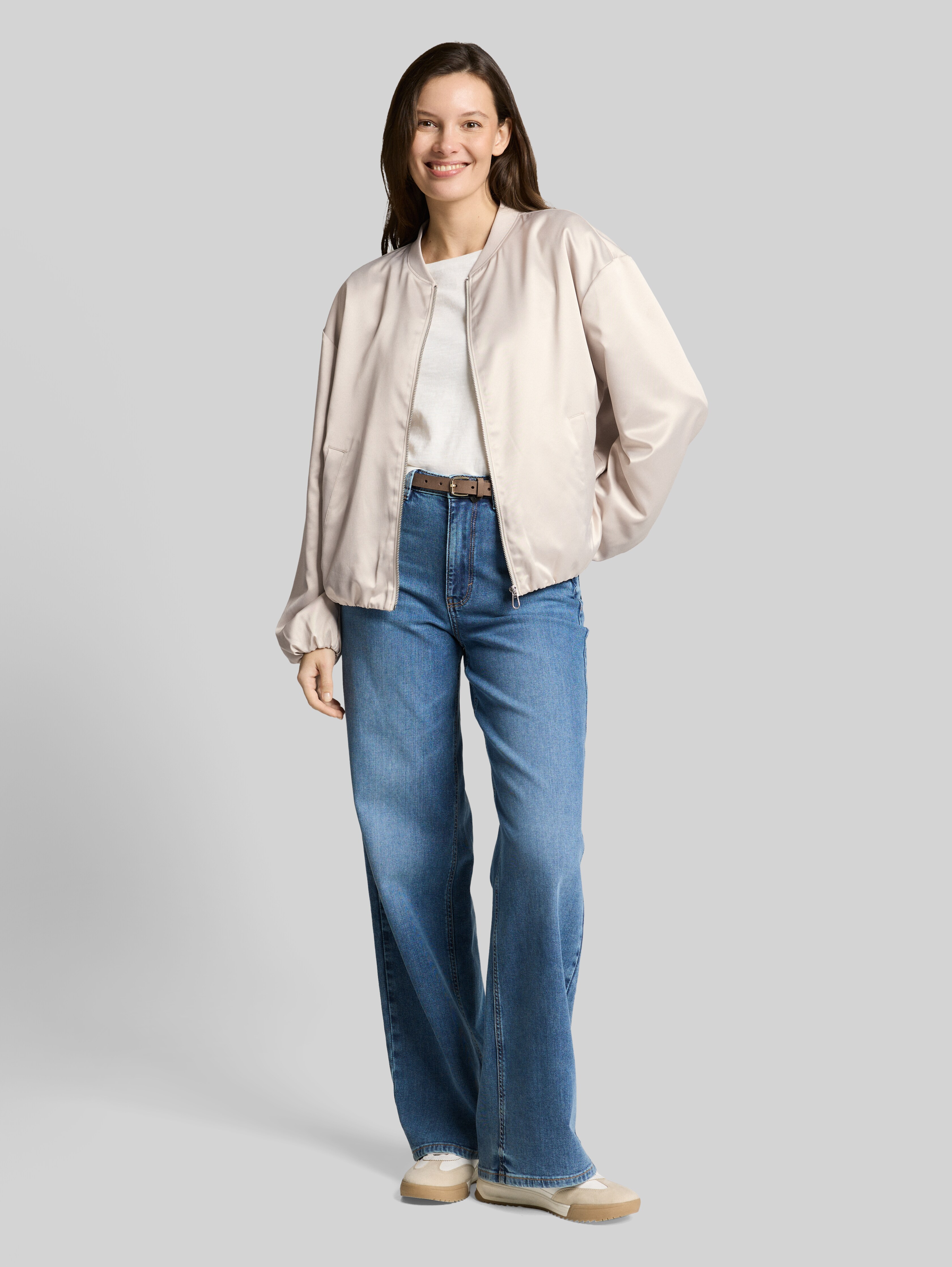 Satin bomber jacket with bomber collar in brown by Tom Tailor