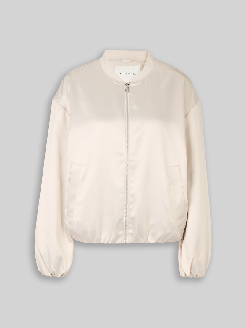 Blouson en satin à col bomber par Women, sand stone beige
