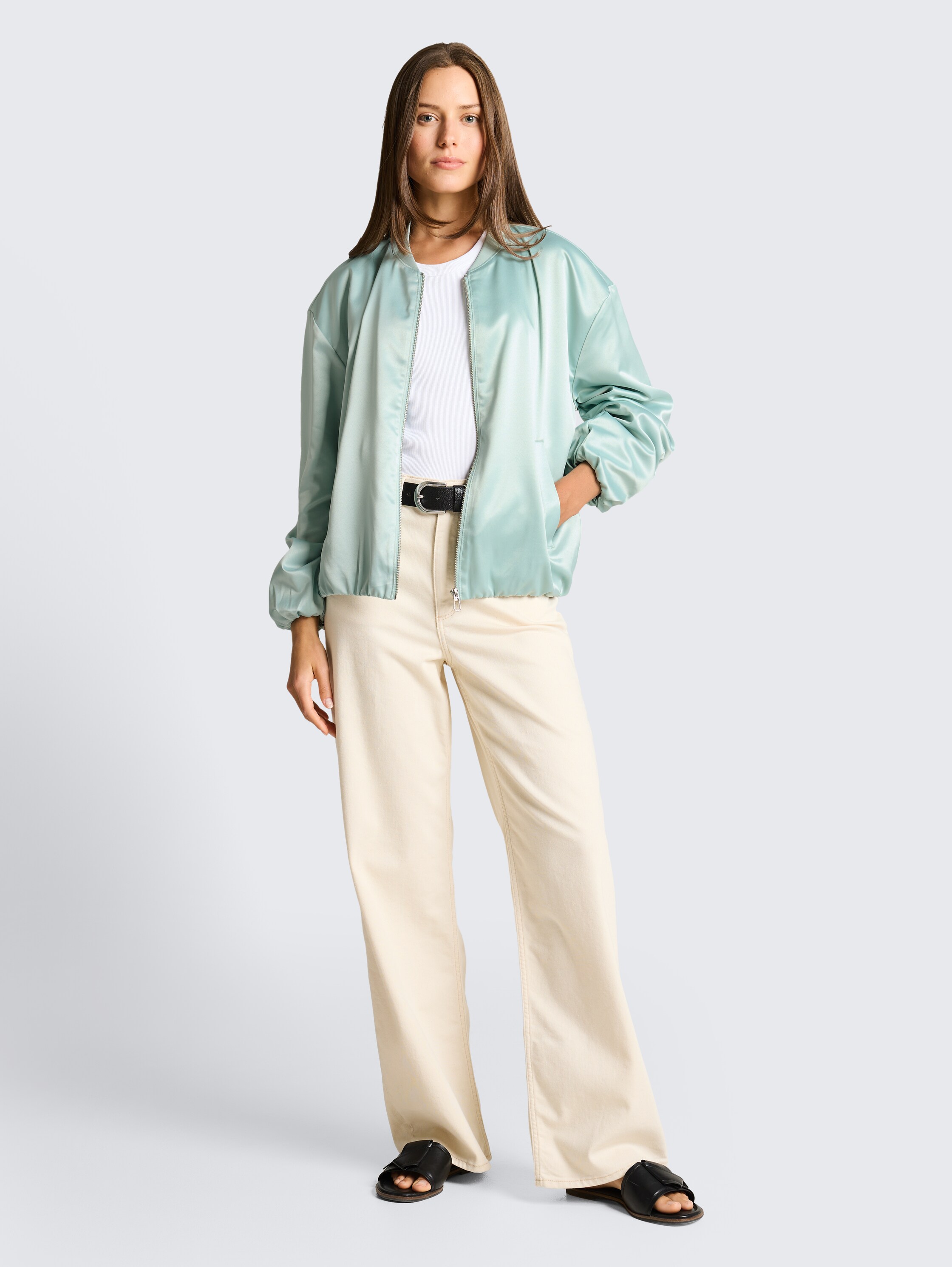 Satin Blouson Jacke mit Bomberkragen - blue_haze - 