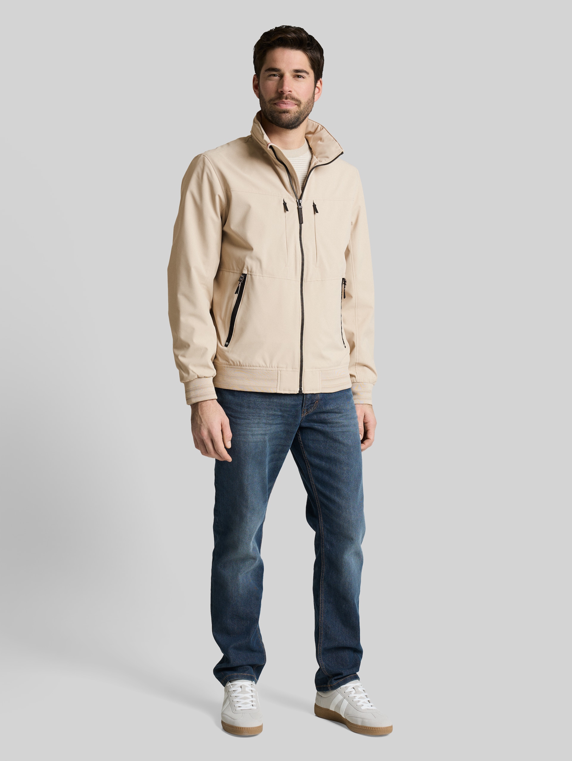 Blouson jacket with stowable hood - Cashew Beige - side model view