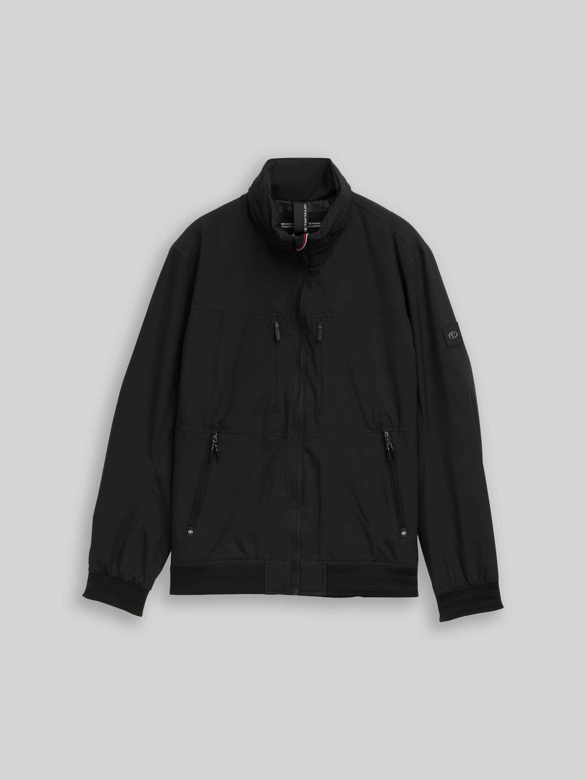 Blouson jacket with stowable hood - Black - Front product view