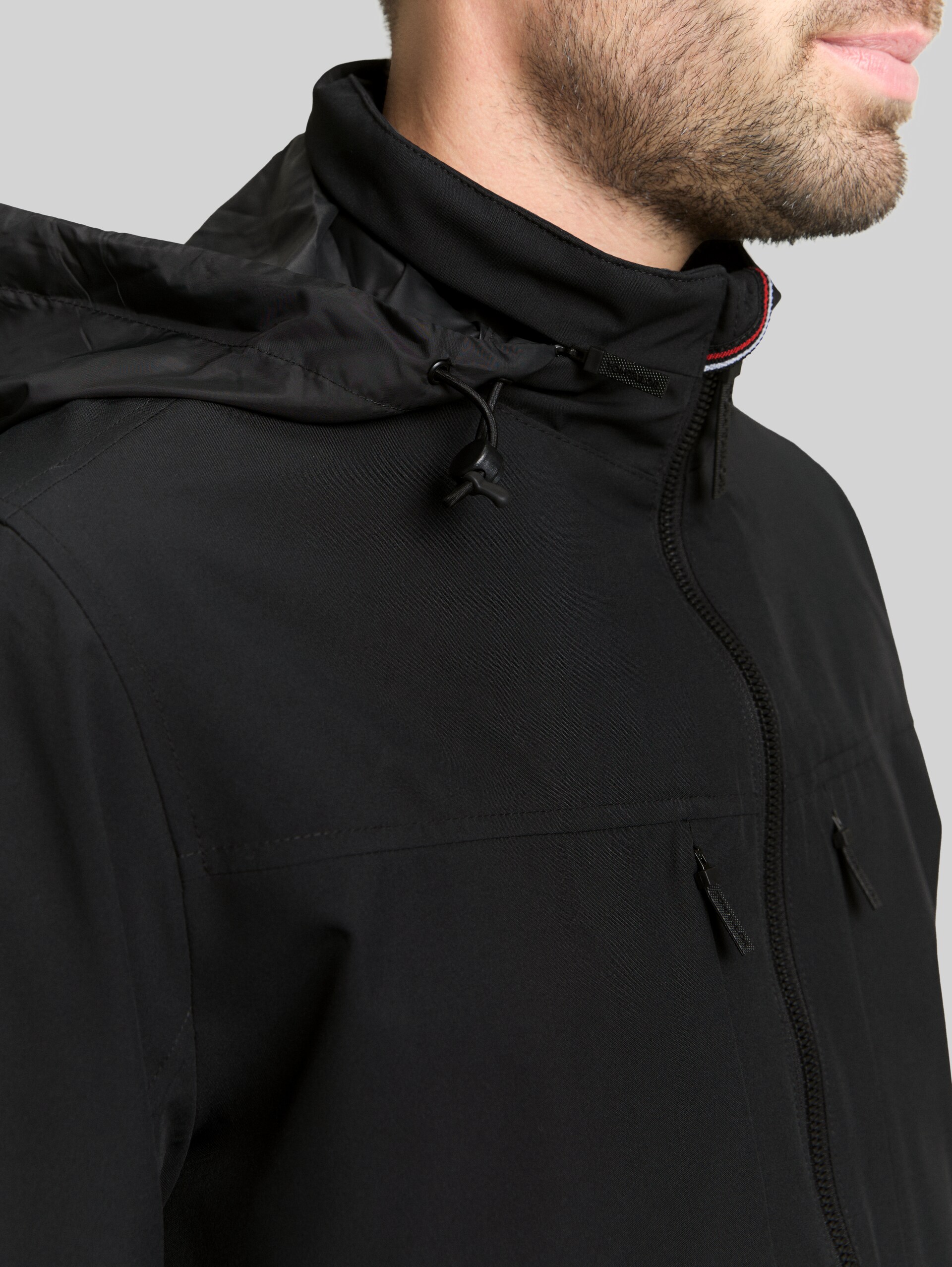 Blouson jacket with stowable hood - Black - Detail model view