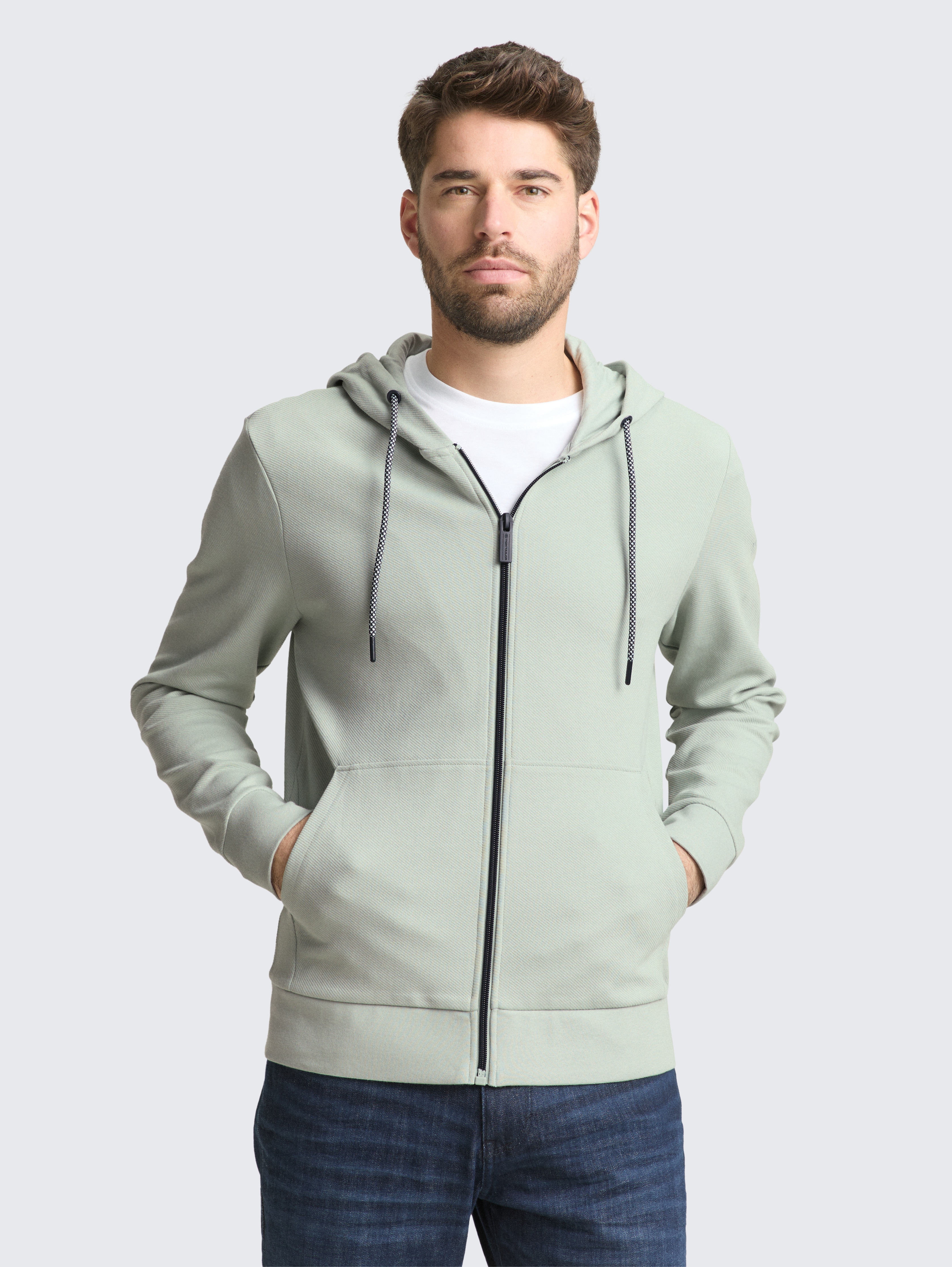 Basic Hoodie Sweatjacke von Men, soft greyish green