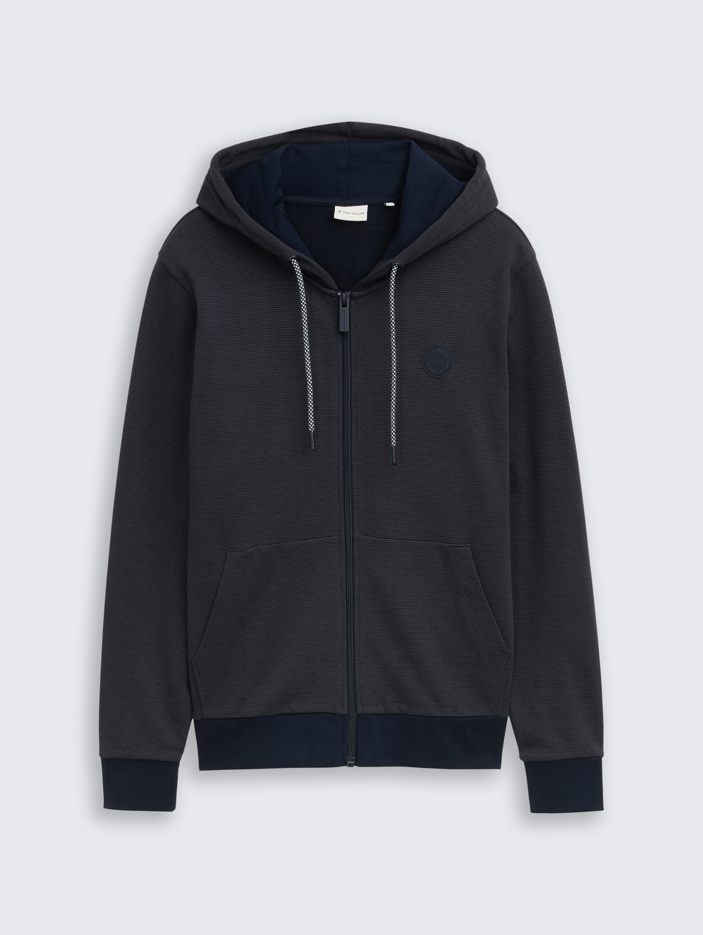 Hoodie Sweatjacke mit Logo-Badge - navy grey yarn dye stripe - Vorder-Produkt-Ansicht
