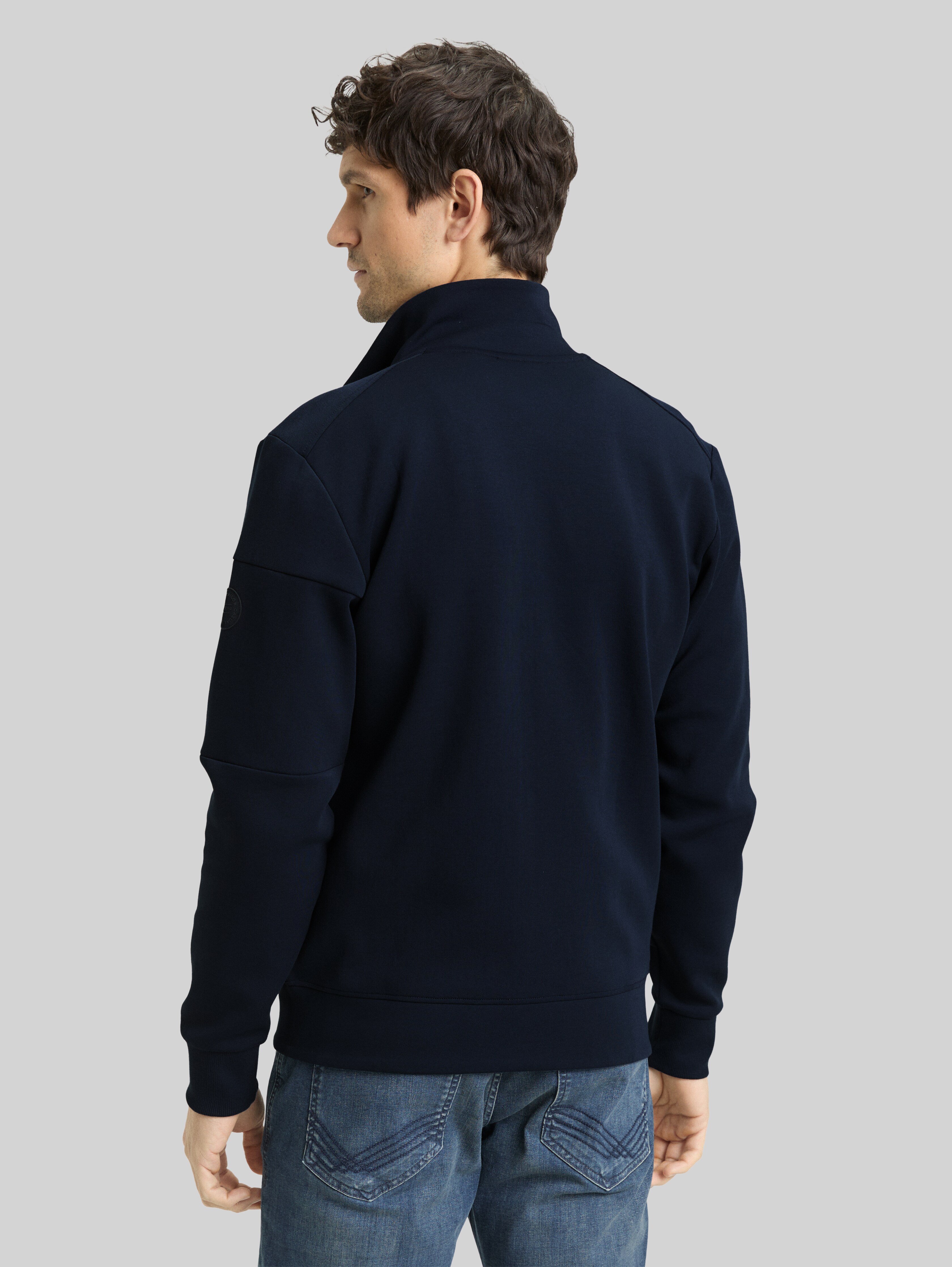 Sweat jacket with zip pockets in blue by Tom Tailor