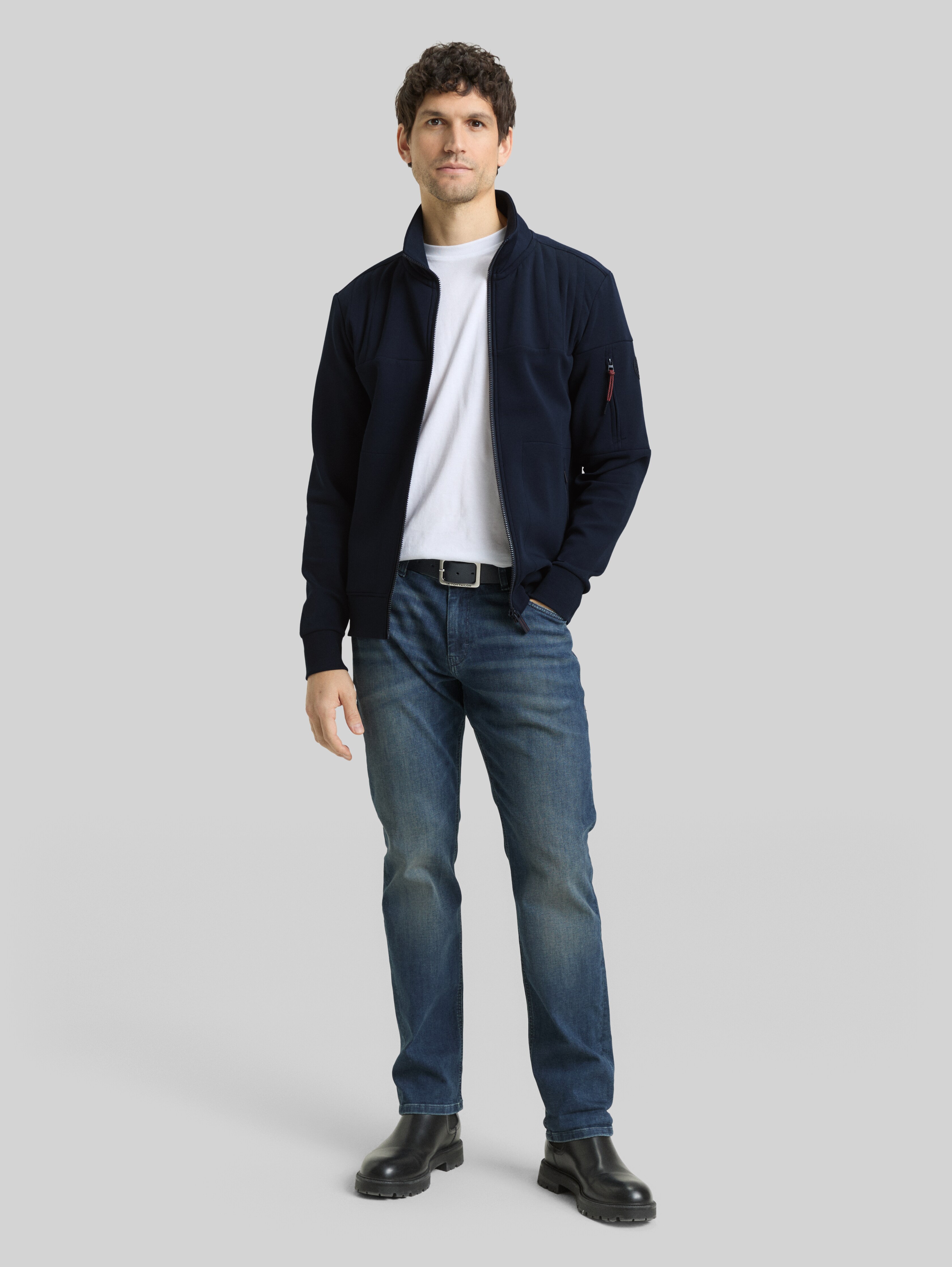 Sweat jacket with zip pockets in blue by Tom Tailor
