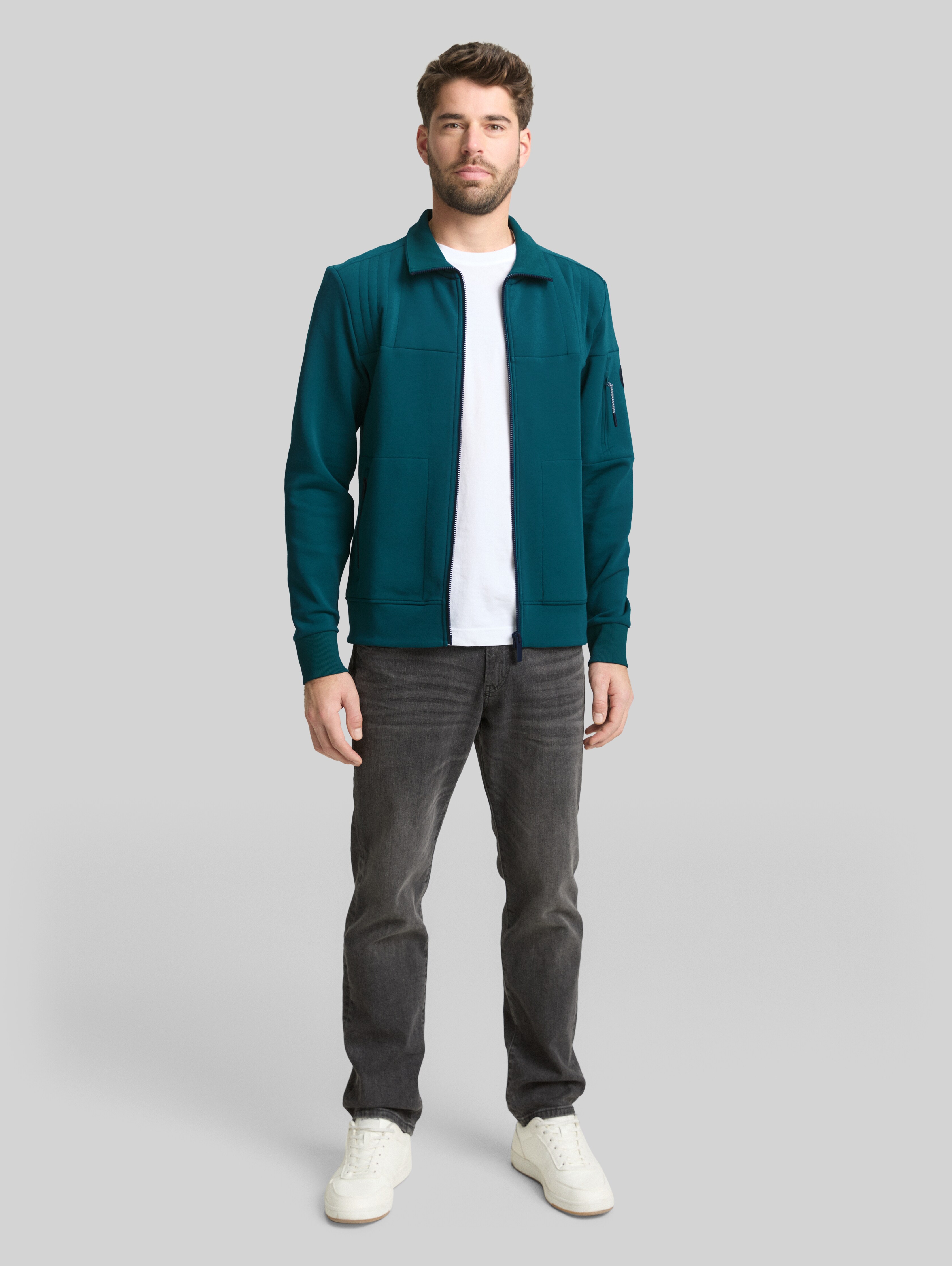 Sweat jacket with zip pockets in green by Tom Tailor