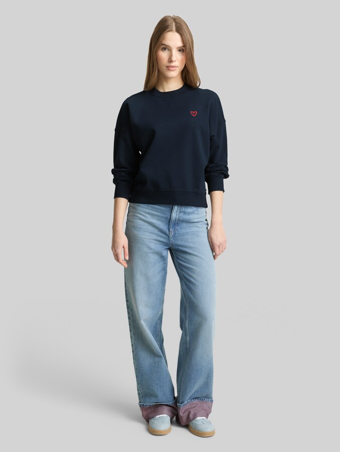 Sweatshirt met hartdetail door Denim Female, sky captain blue
