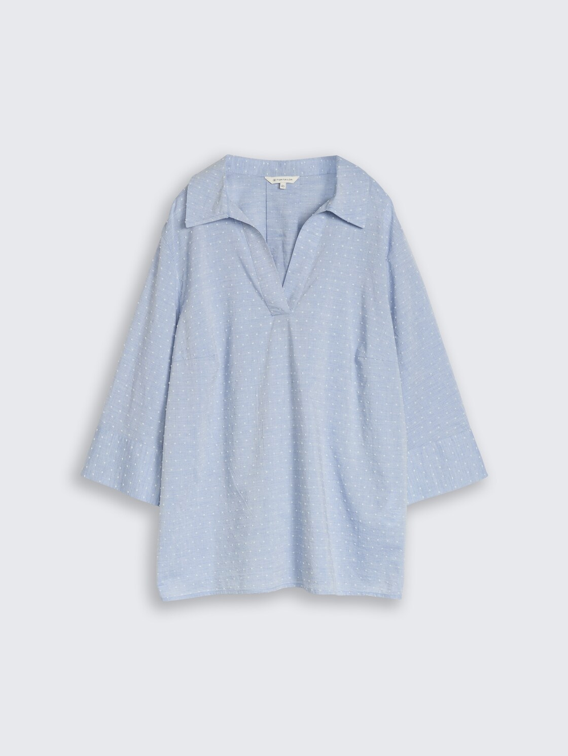 Plus Size - Loose Fit Bluse mit Stickerei - blue white dobby - Vorder-Produkt-Ansicht