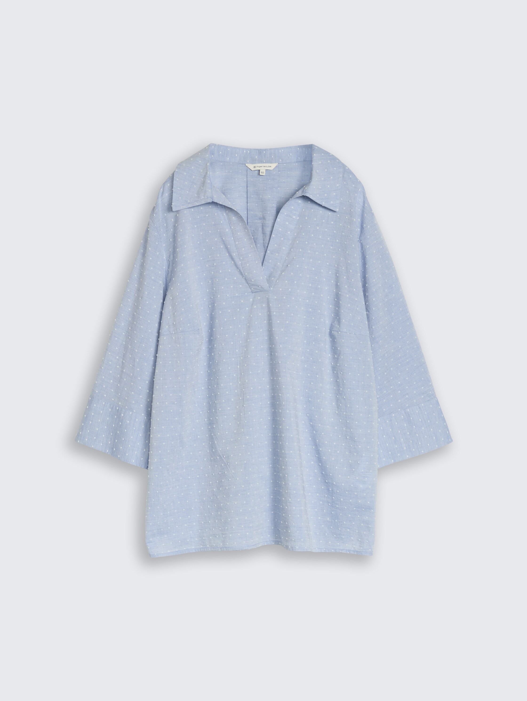 Plus Size - Loose Fit Bluse mit Stickerei - blue white dobby - Vorder-Produkt-Ansicht