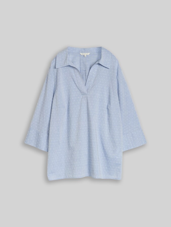 Plus Size - loose fit blouse with embroidery by Women Plus Size, blue white dobby