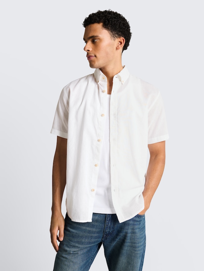 Relaxed fit overhemd met korte mouwen en linnen door Denim Male, White
