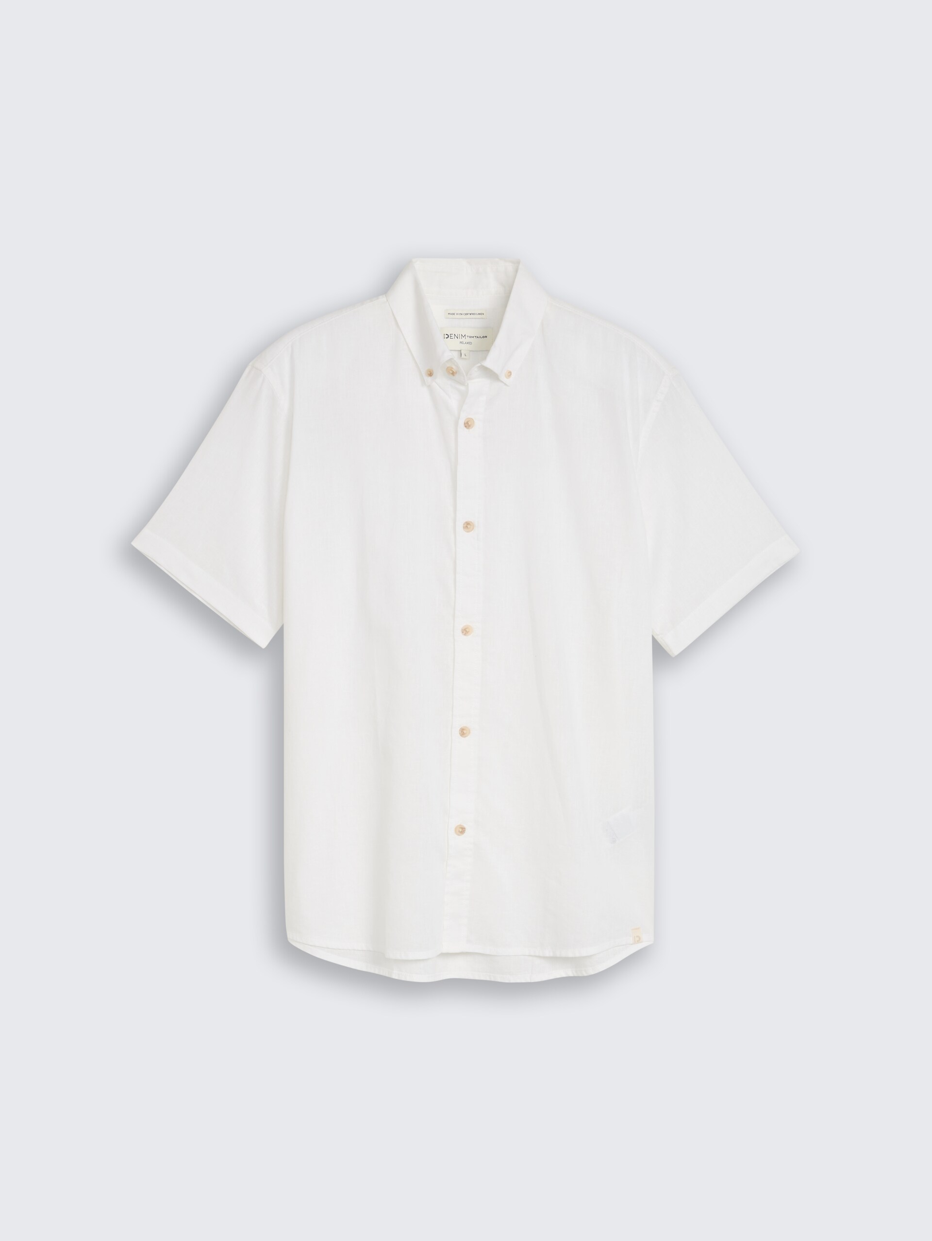 Relaxed Fit Kurzarmhemd mit Leinenanteil - White - Vorder-Produkt-Ansicht