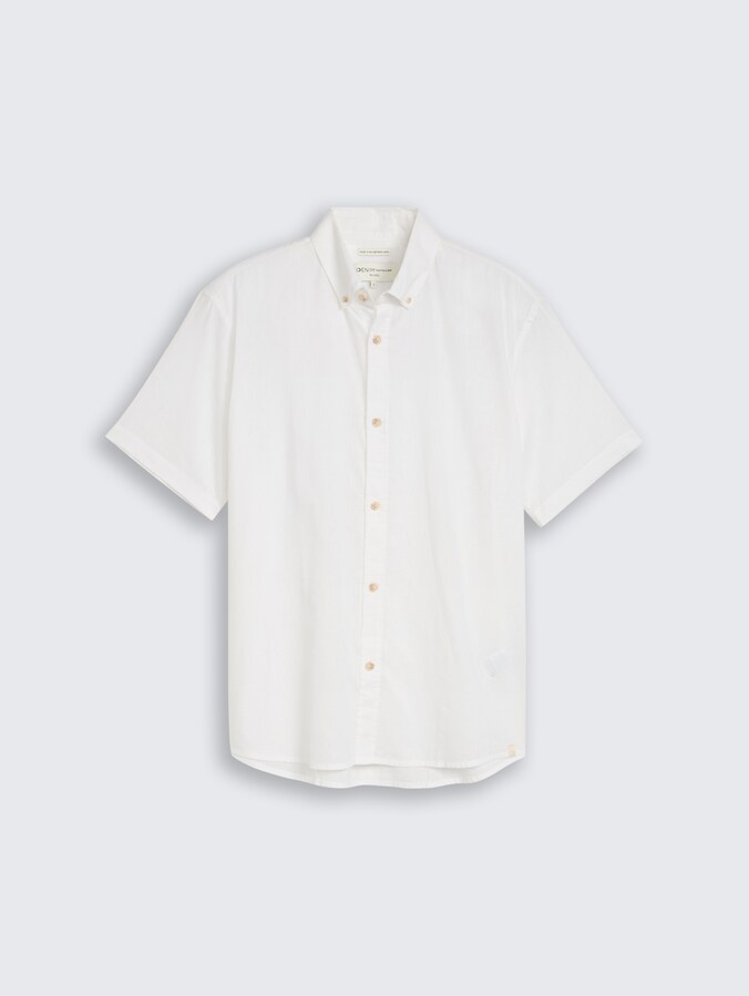 Relaxed Fit Kurzarmhemd mit Leinenanteil von Denim Male, White