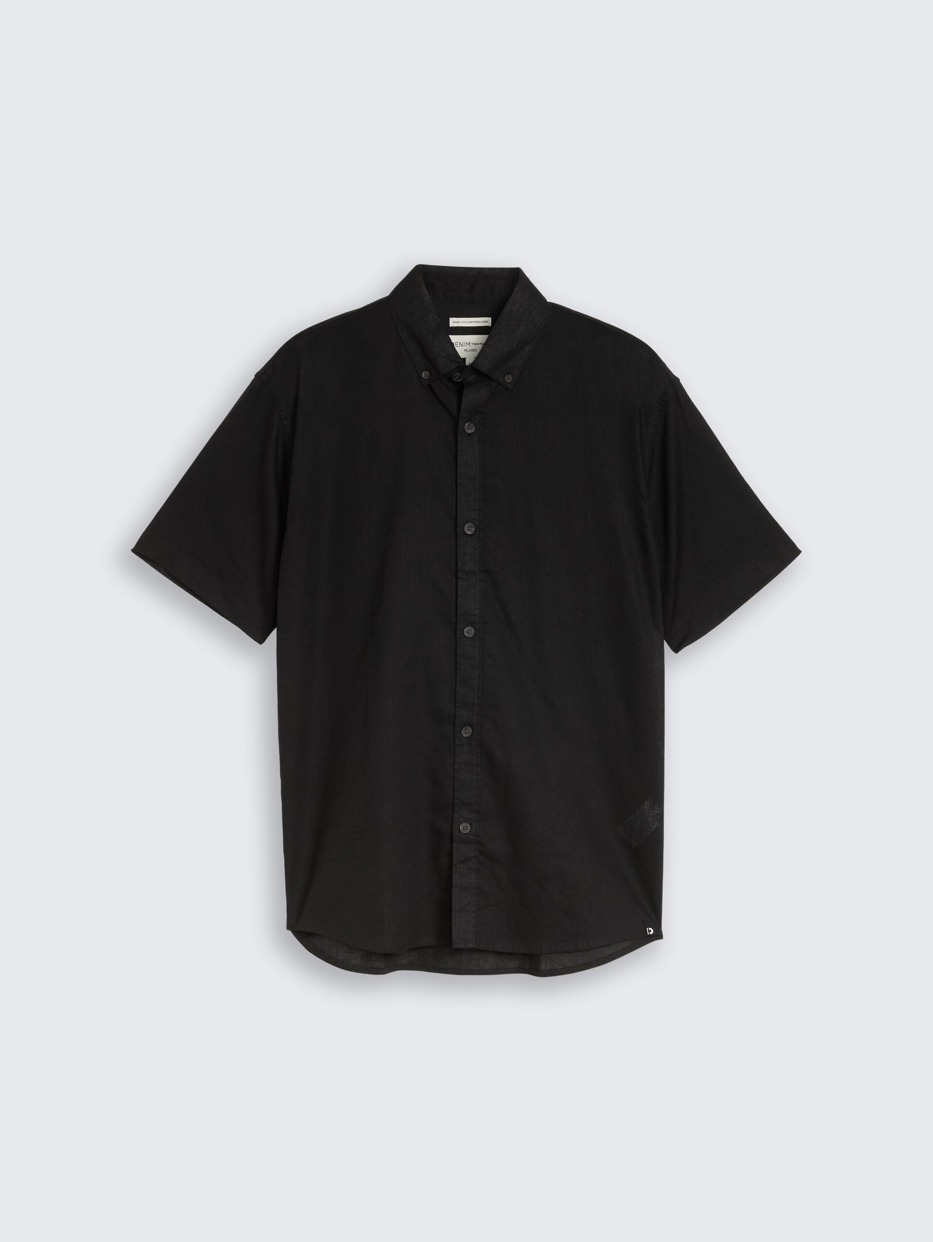 Relaxed Fit Kurzarmhemd mit Leinenanteil - Black - Vorder-Produkt-Ansicht