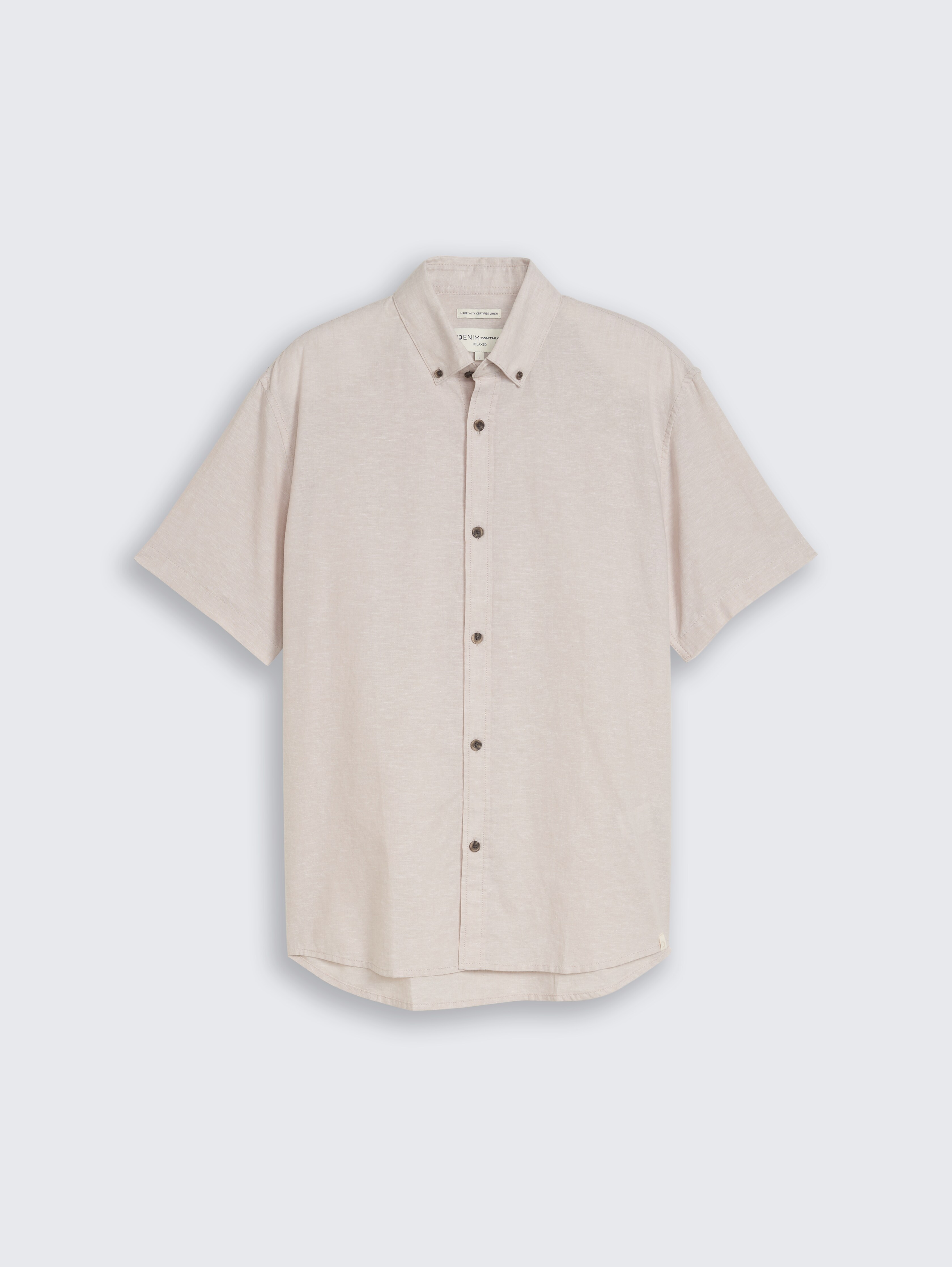 Relaxed fit overhemd met korte mouwen en linnen door Denim Male, muted grey chambray