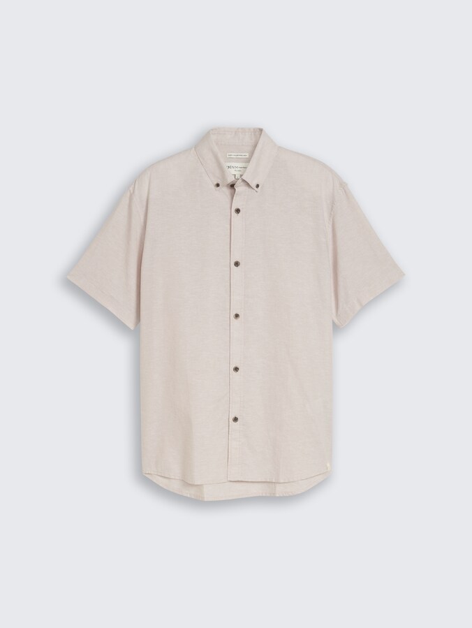 Relaxed Fit Kurzarmhemd mit Leinenanteil von Denim Male, muted grey chambray