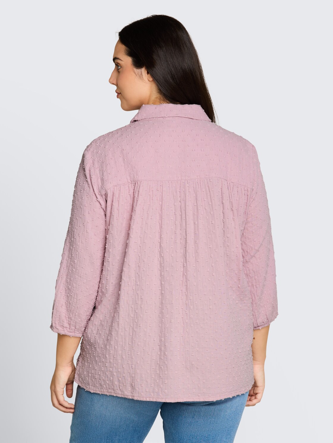 Plus Size - Cotton Blouse - light elderberry - Neckline model-back view